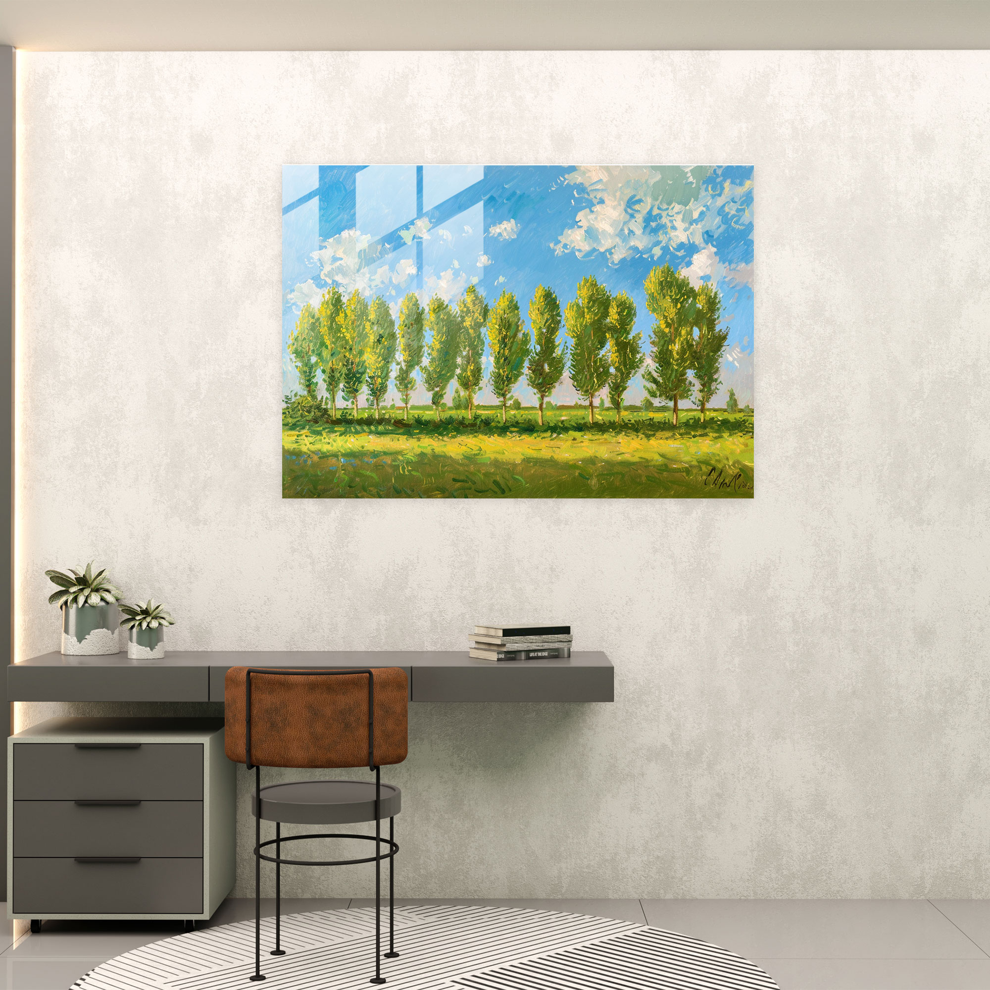 Claude Monet Glass Print - Poplar Trees Meadow Glass Wall Art - Claude Monet, Modern Art, Wall Decoration, Claude Monet