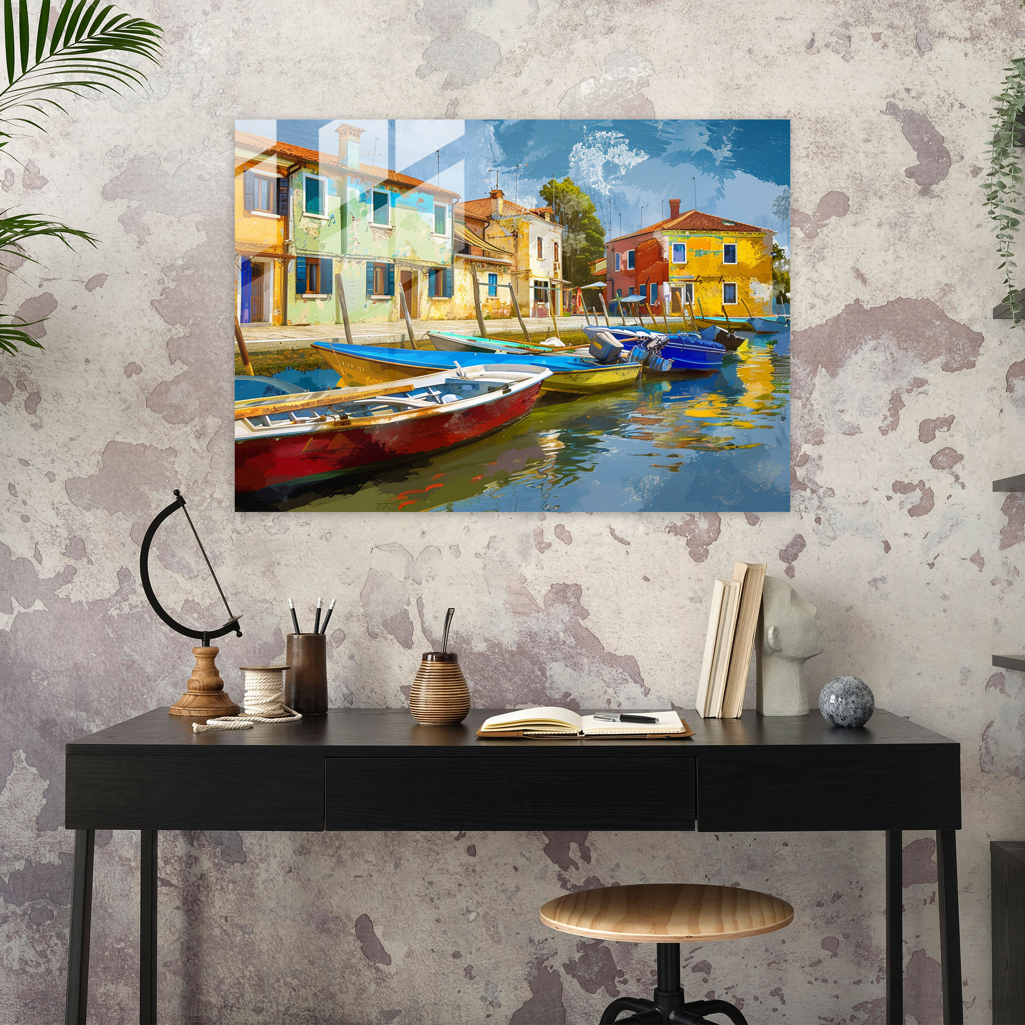Claude Monet Glass Print - Waterfront Village And Boats Home Decoration - Claude Monet, Home Decoration, Modern Art, Wall Decoration