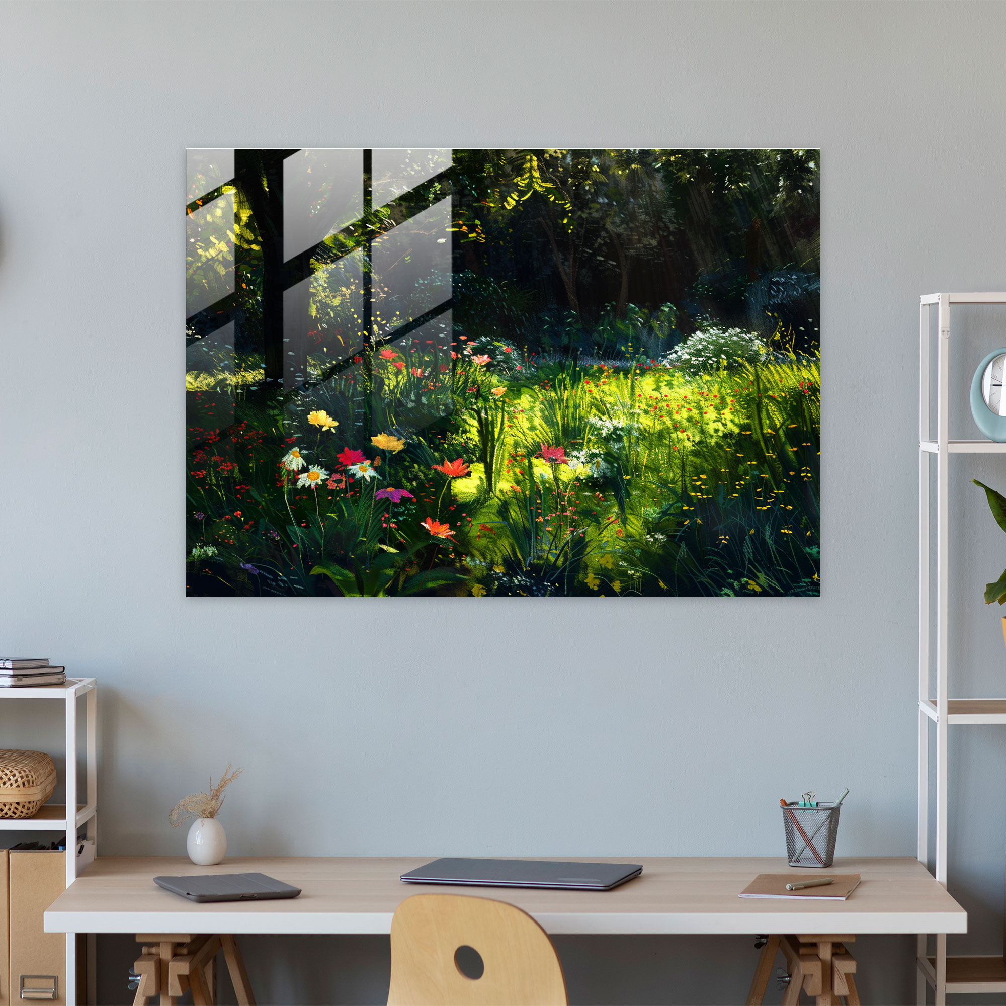 Claude Monet Glass Print - Sunlit Garden Flowers Modern Art - Claude Monet, Home Decoration, Modern Art, Glass Art