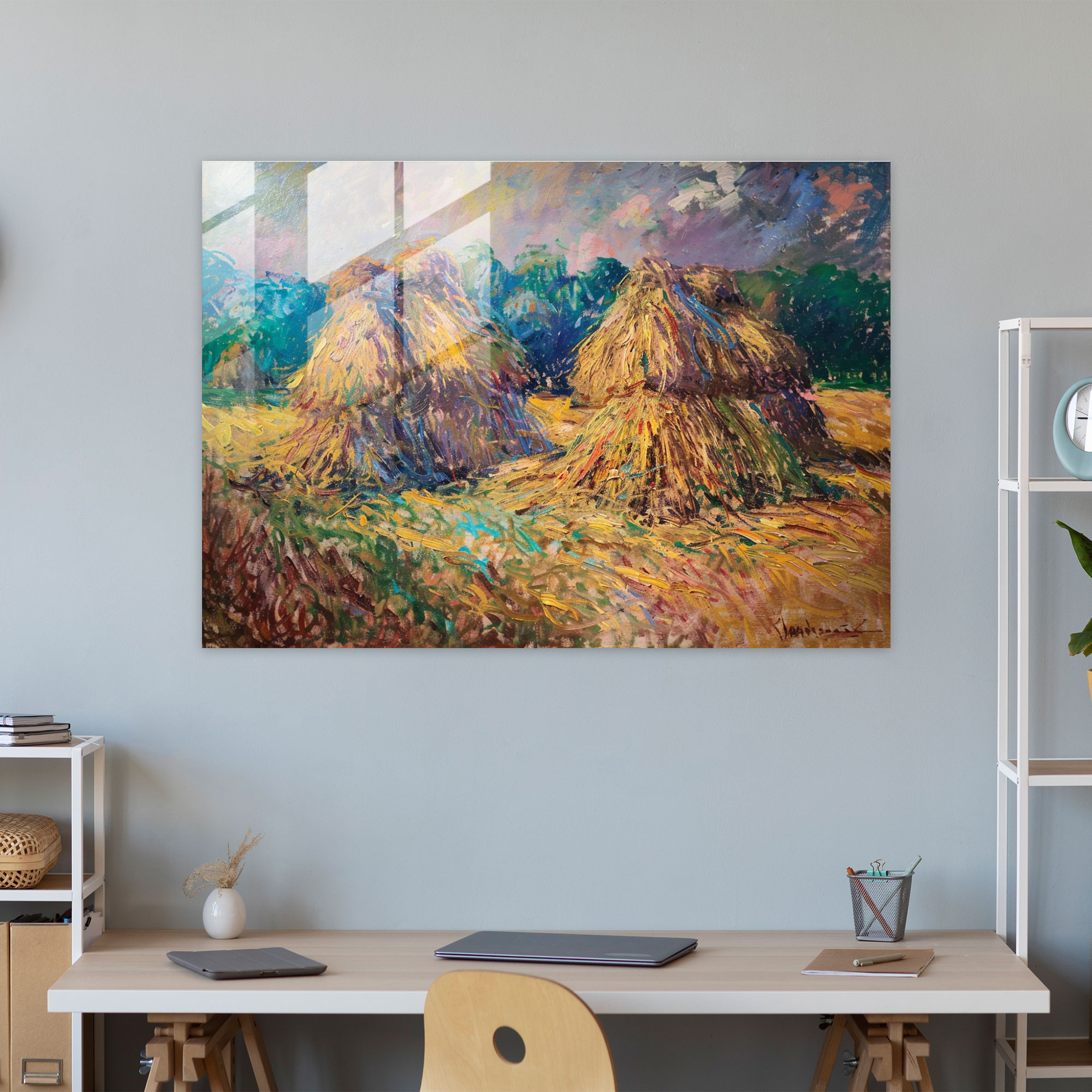 Claude Monet Haystacks Modern Art Glass Print - Claude Monet, Claude Monet, Wall Decoration, Glass Print