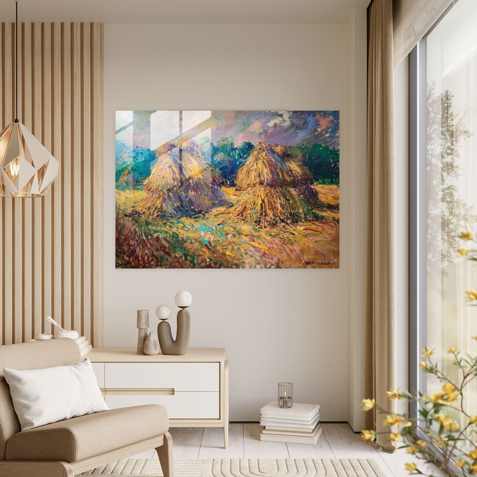 Claude Monet Haystacks Modern Art Glass Print - Claude Monet, Claude Monet, Wall Decoration, Glass Print