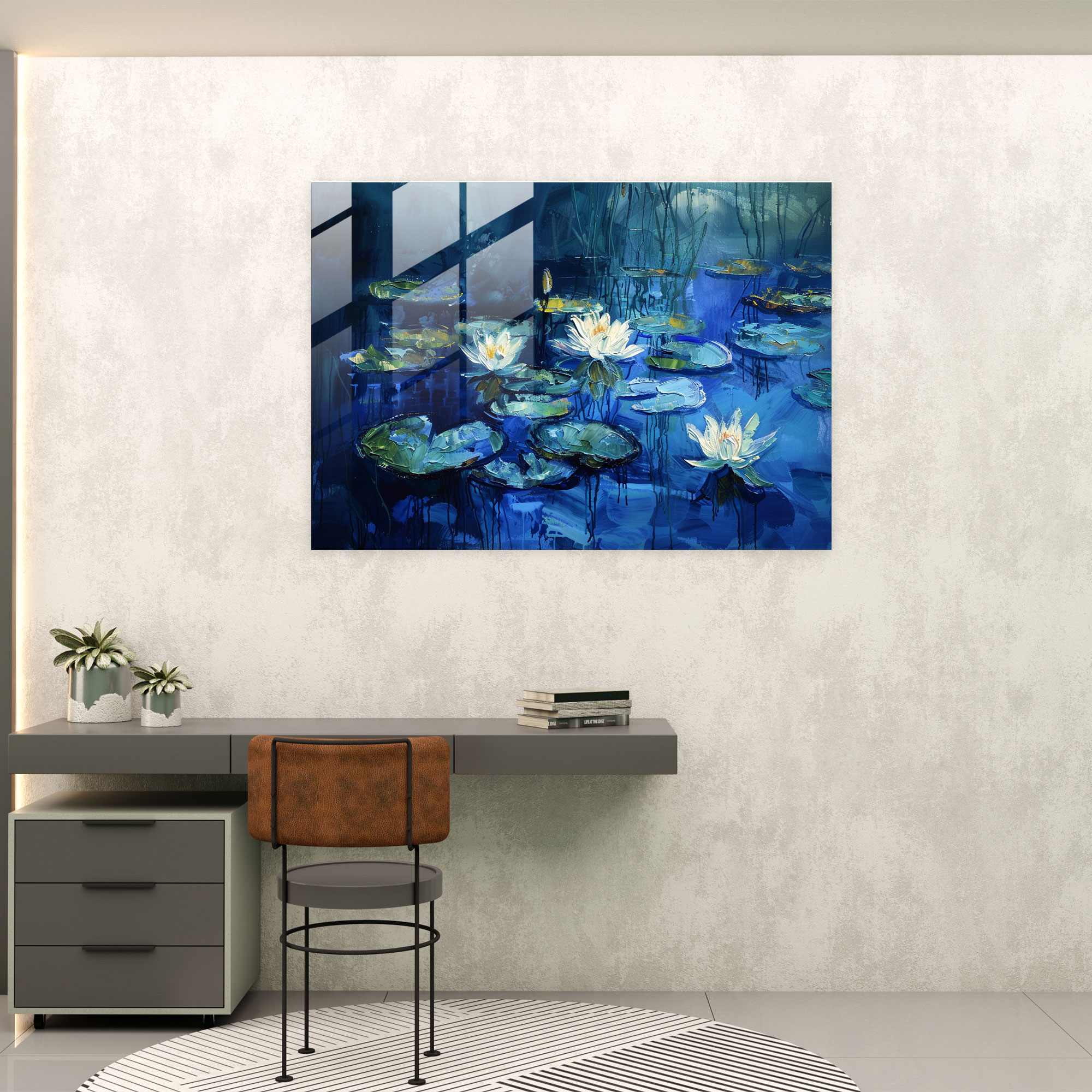 Claude Monet Blue Water Lilies Glass Wall Art - Claude Monet, Modern Art, Glass Print, Wall Decoration