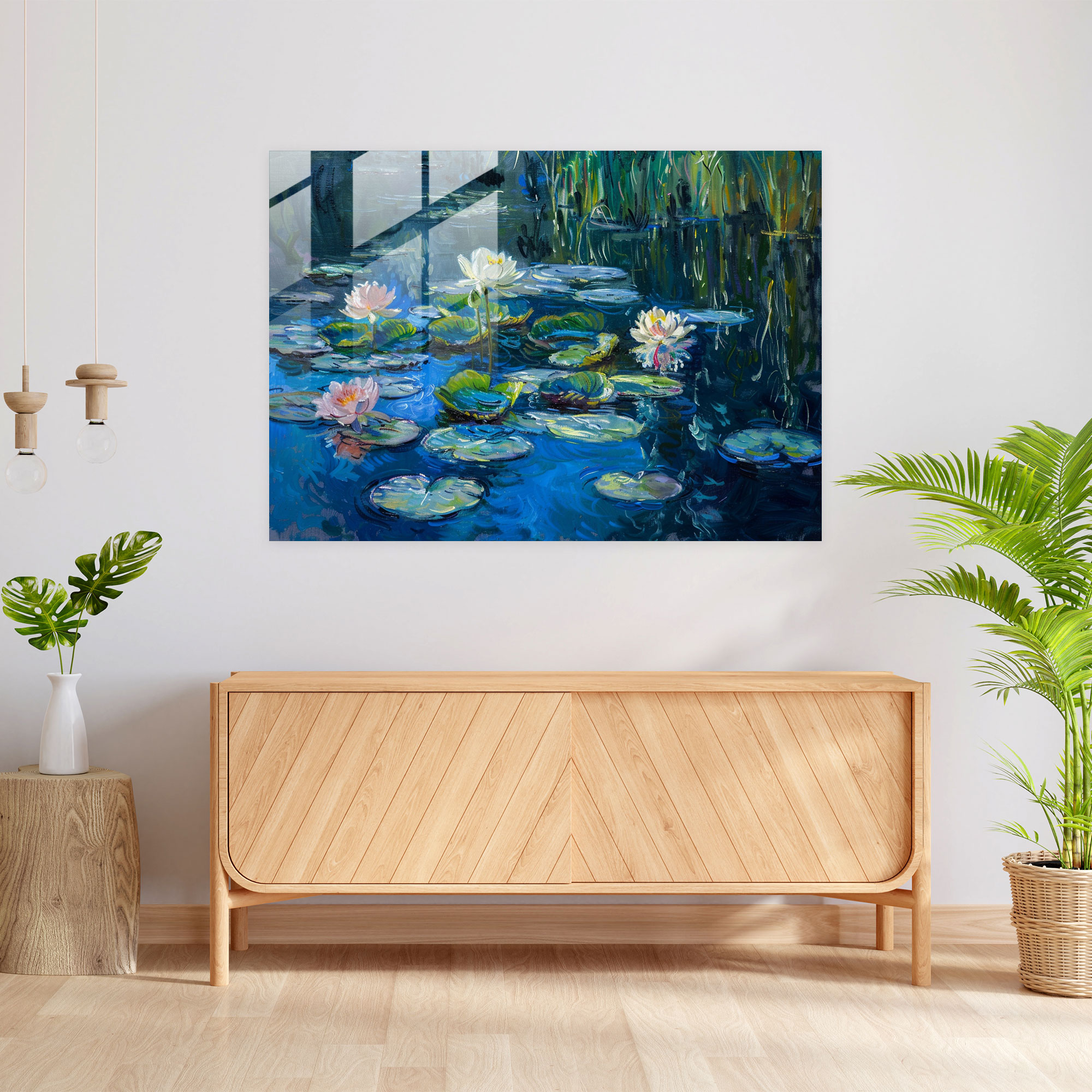 Claude Monet Glass Print Water Lilies In A Pond - Claude Monet, Home Decoration, Claude Monet, Glass Wall Art