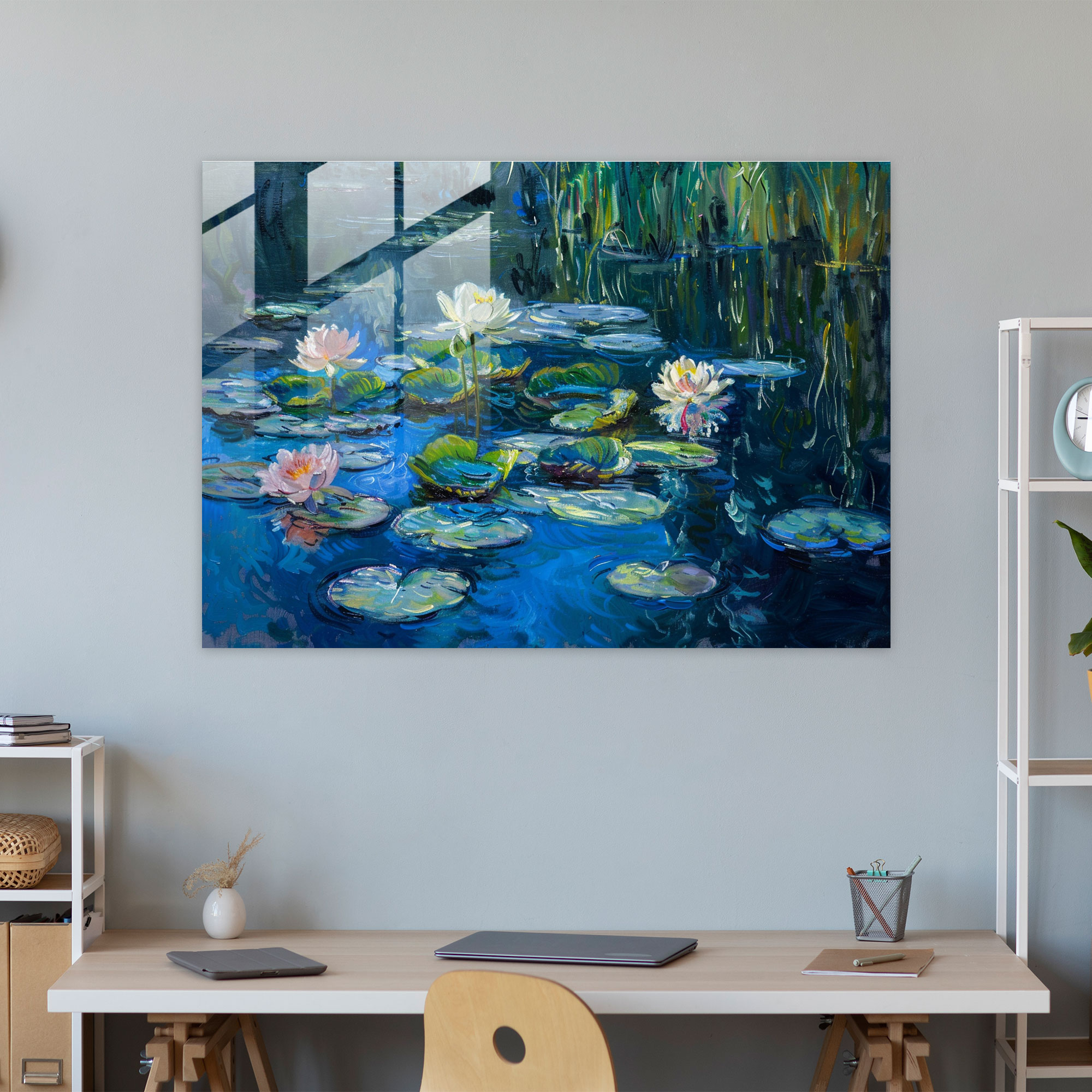 Claude Monet Glass Print Water Lilies In A Pond - Claude Monet, Home Decoration, Claude Monet, Glass Wall Art