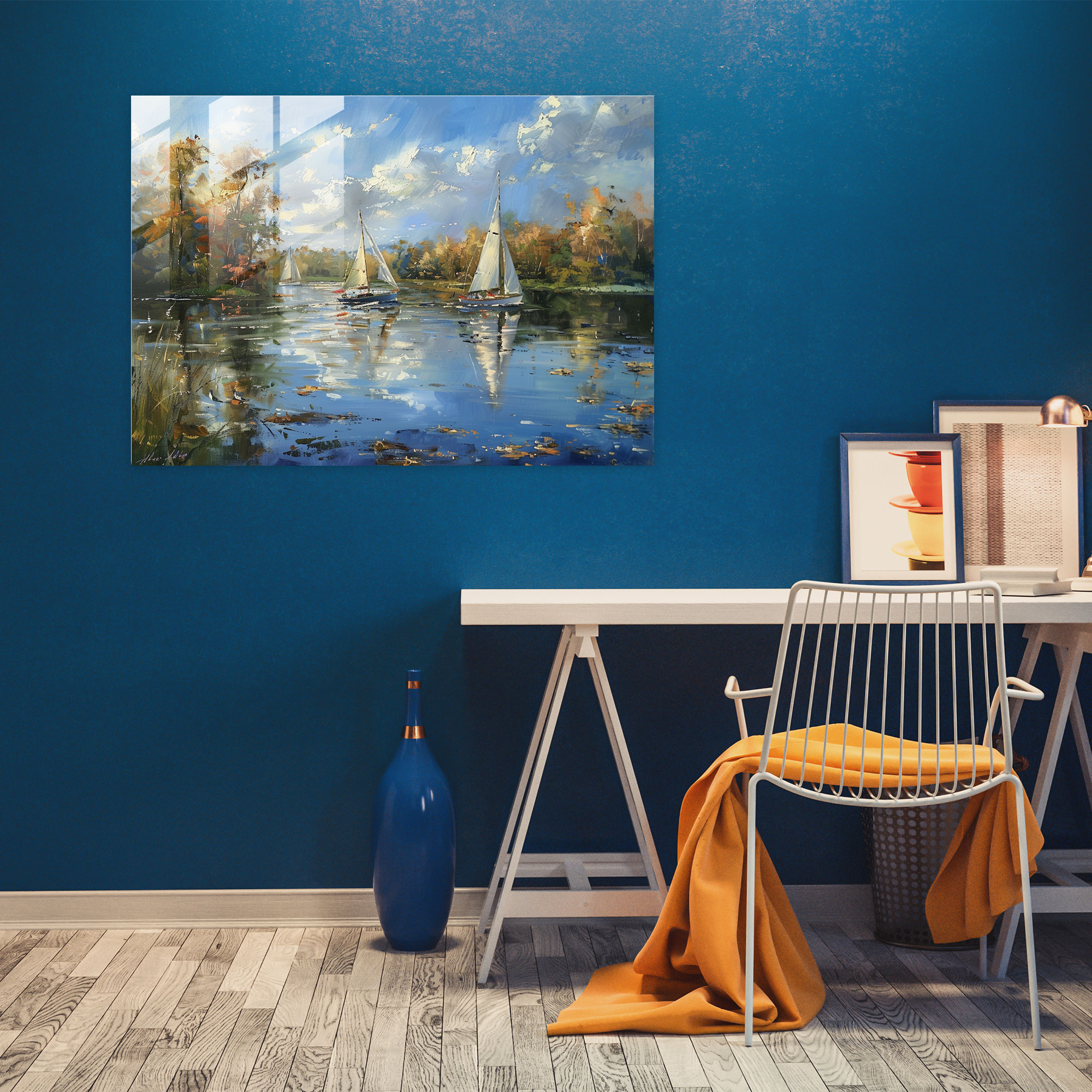 Claude Monet Glass Wall Art Sailboats On Lake - Claude Monet, Glass Wall Art, Wall Decoration, Modern Art