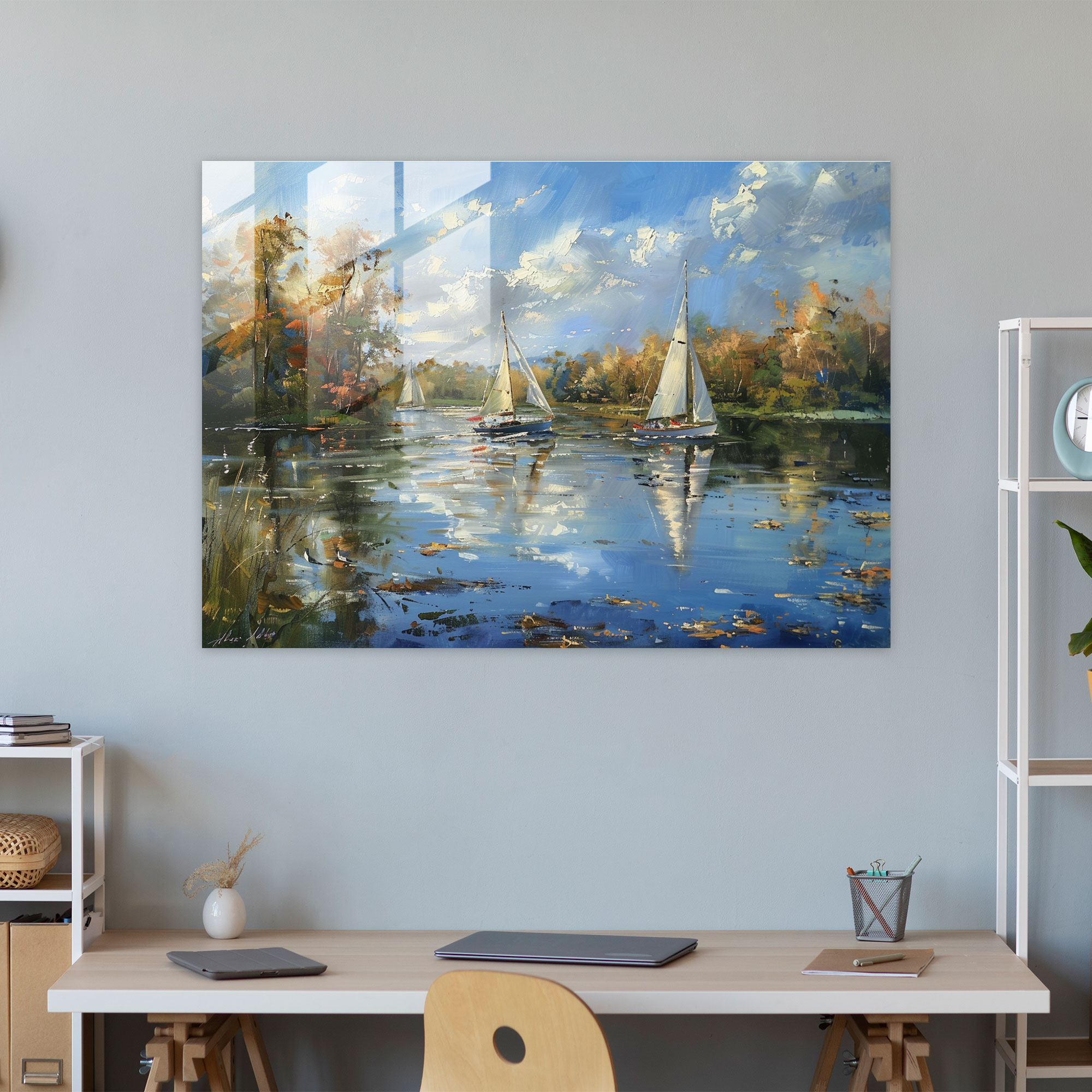 Claude Monet Glass Wall Art Sailboats On Lake - Claude Monet, Glass Wall Art, Wall Decoration, Modern Art