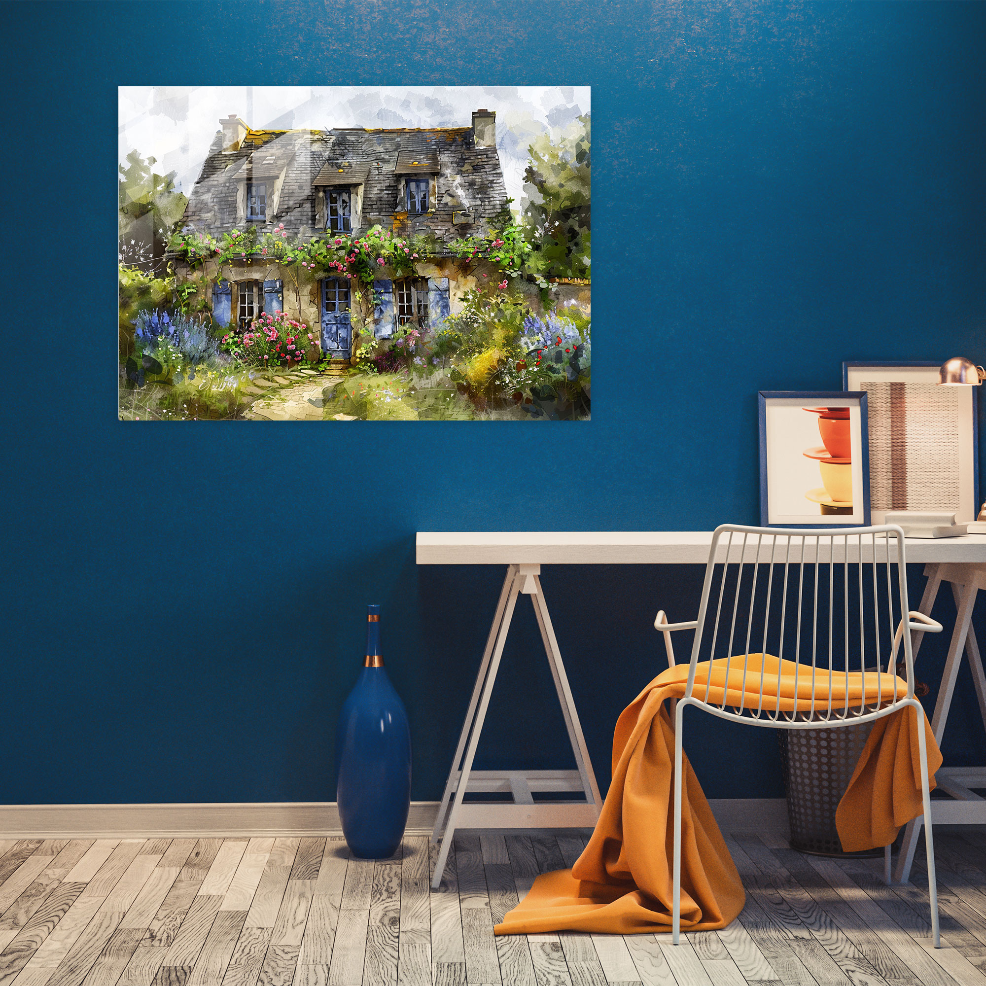 Claude Monet Glass Wall Art Charming Cottage - Claude Monet, Glass Art, Home Decoration, Glass Print
