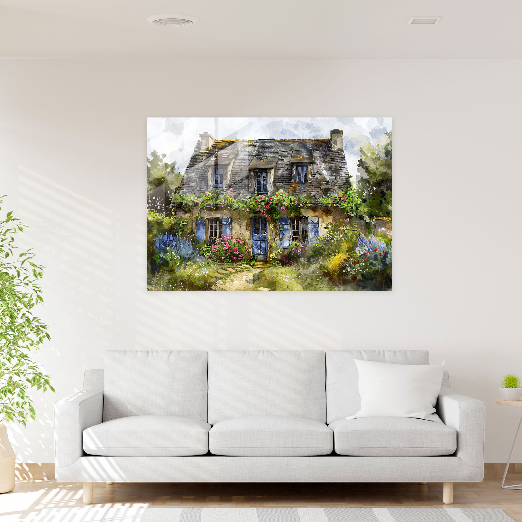 Claude Monet Glass Wall Art Charming Cottage - Claude Monet, Glass Art, Home Decoration, Glass Print