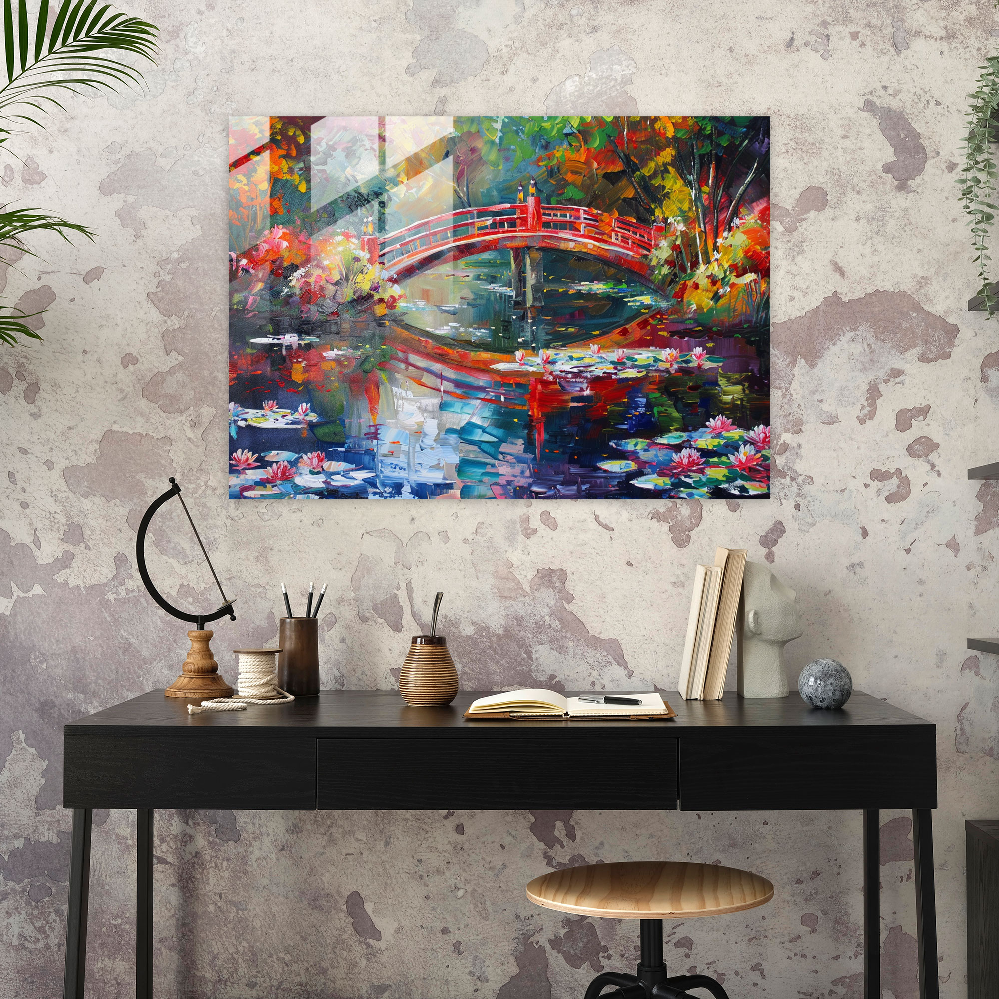Claude Monet Glass Print Colorful Bridge - Claude Monet, Wall Decoration, Claude Monet, Modern Art