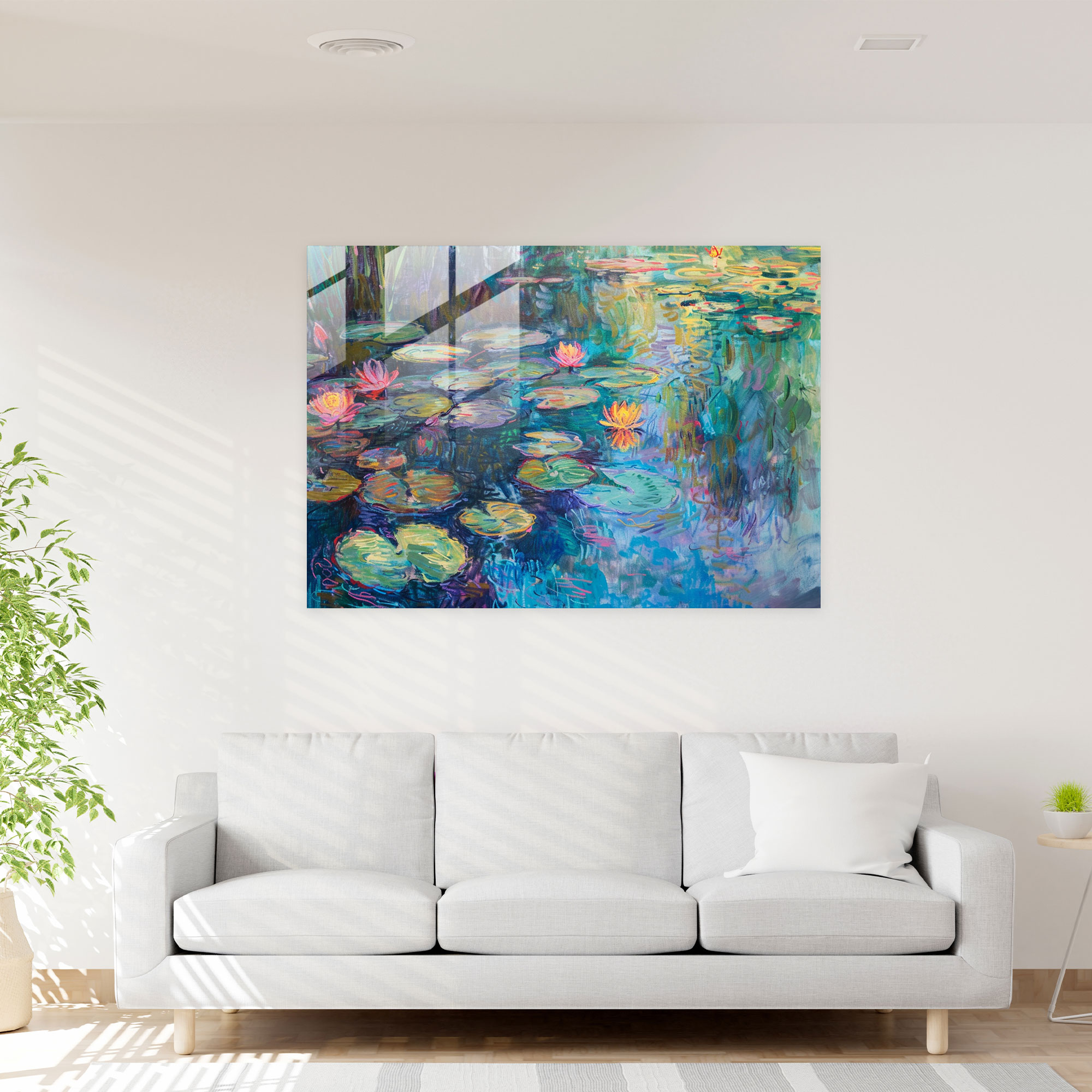 Monet Inspired Blooming Water Lilies Glass Print - Claude Monet, Claude Monet, Wall Decoration, Glass Print