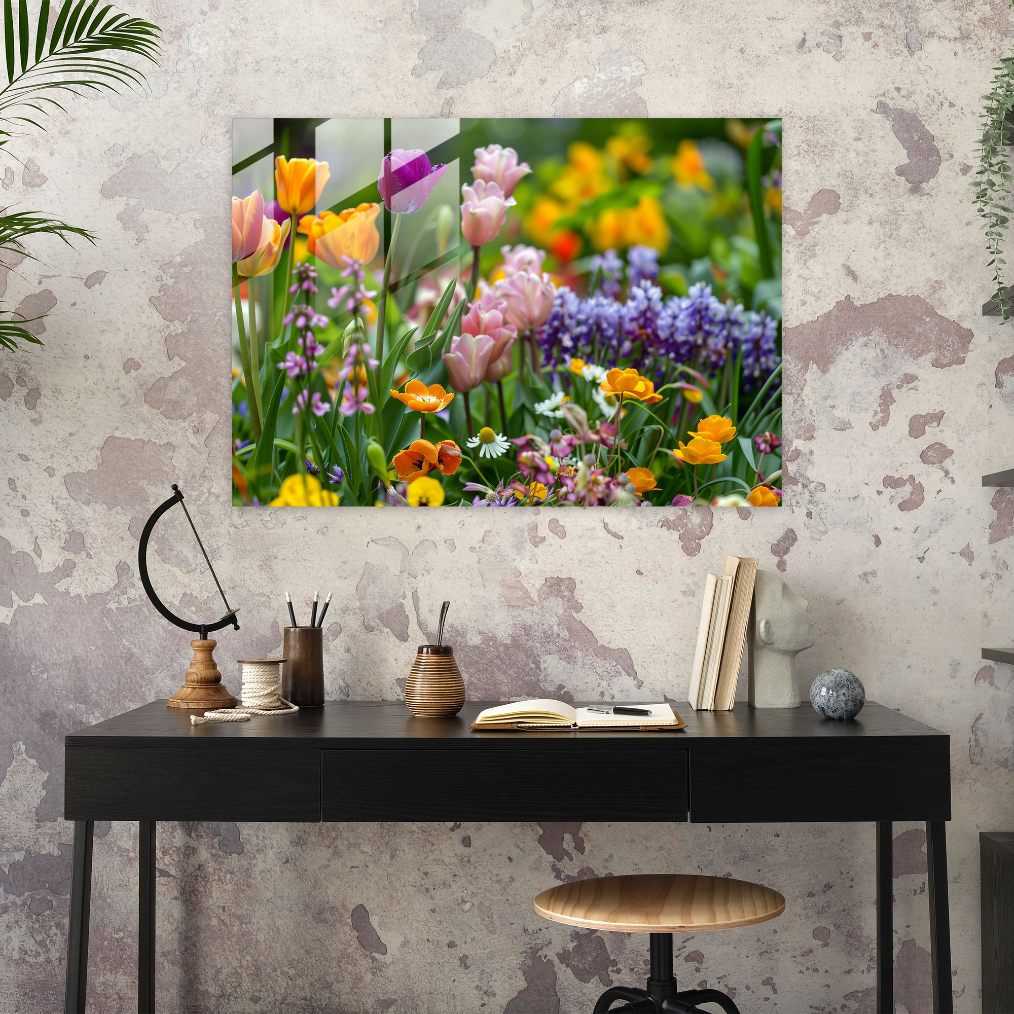 Monet's Garden Vibrant Flowers Home Decoration - Claude Monet, Glass Art, Modern Art, Home Decoration