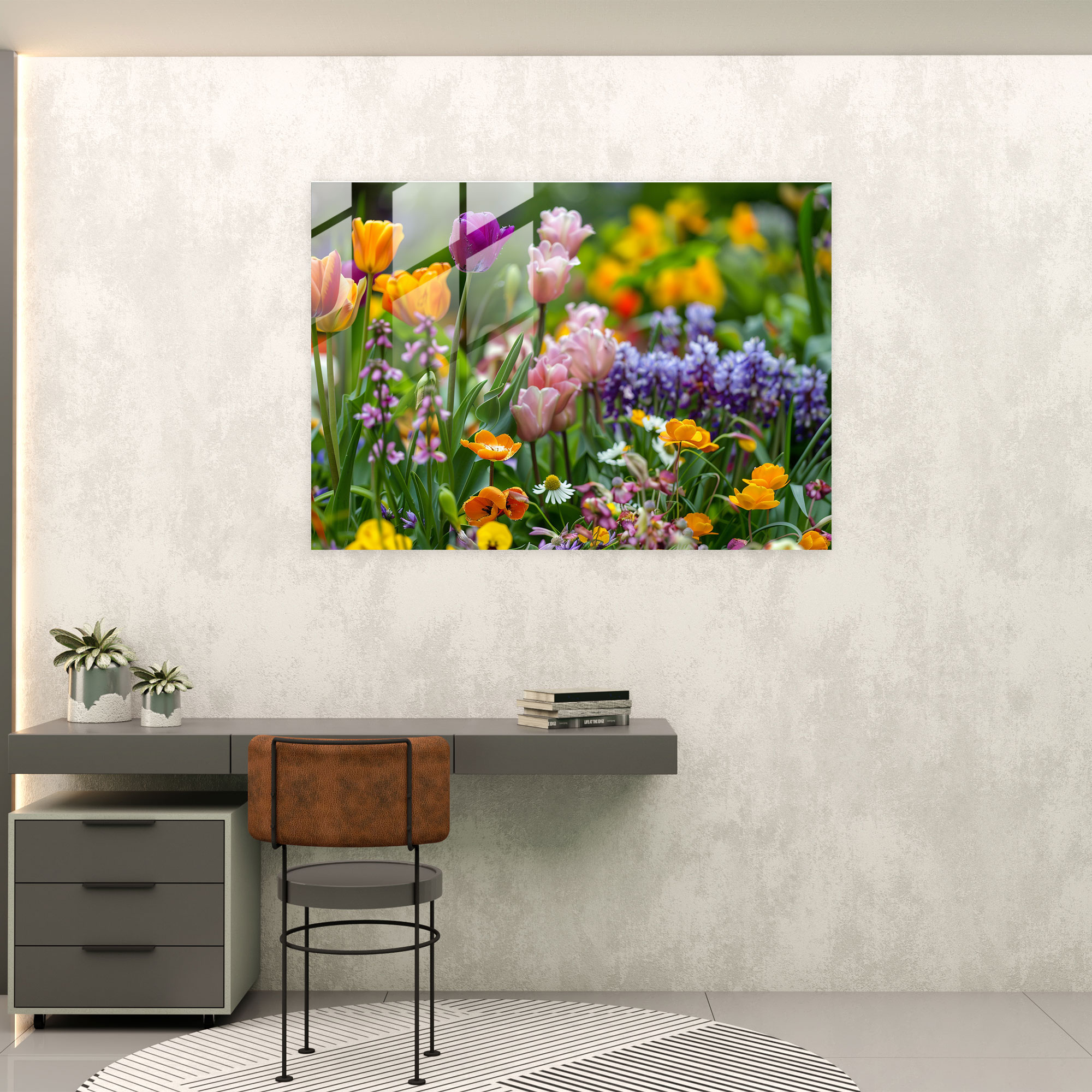 Monet's Garden Vibrant Flowers Home Decoration - Claude Monet, Glass Art, Modern Art, Home Decoration
