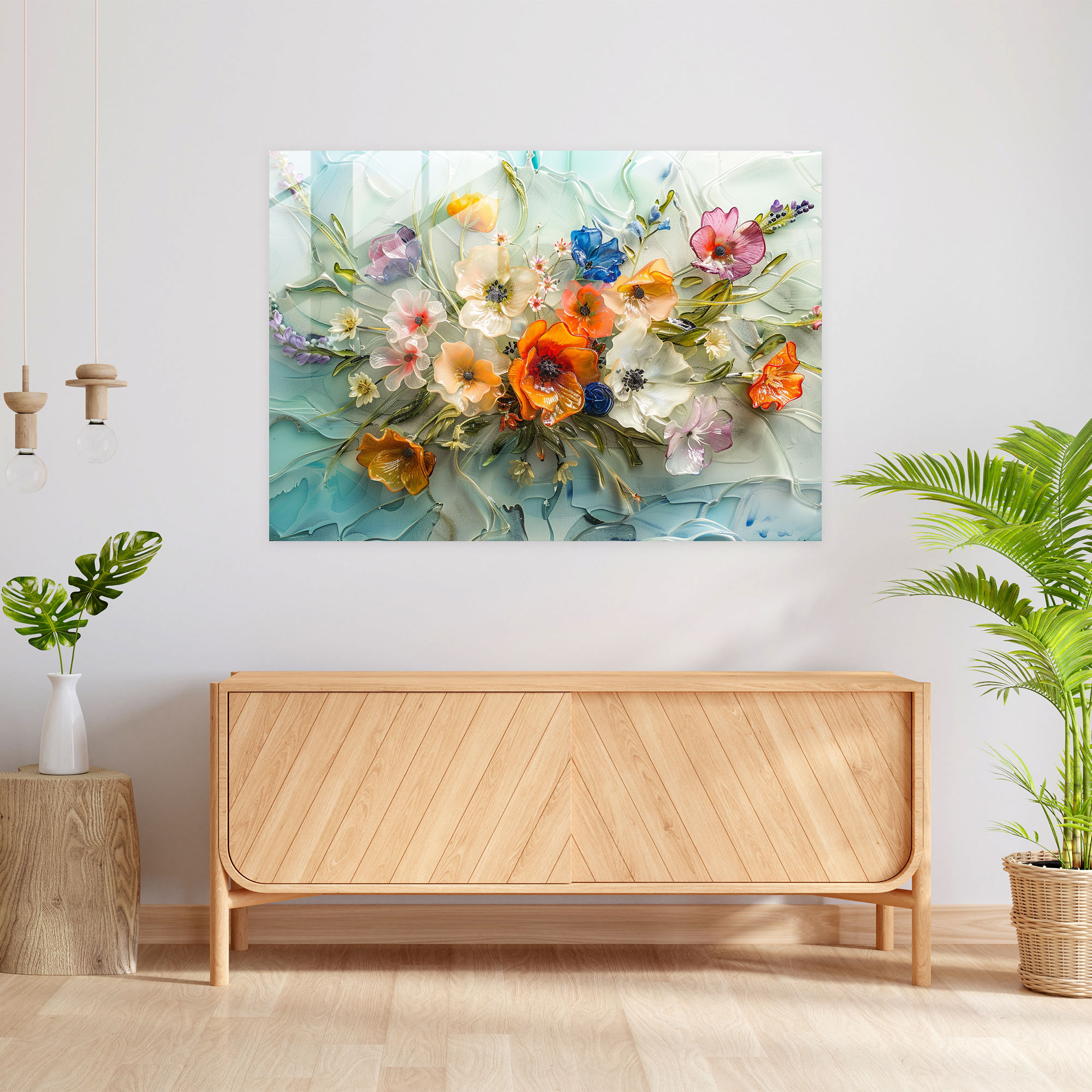 Monet Inspired Floral Bouquet Glass Wall Art - Claude Monet, Glass Wall Art, Wall Decoration, Glass Print