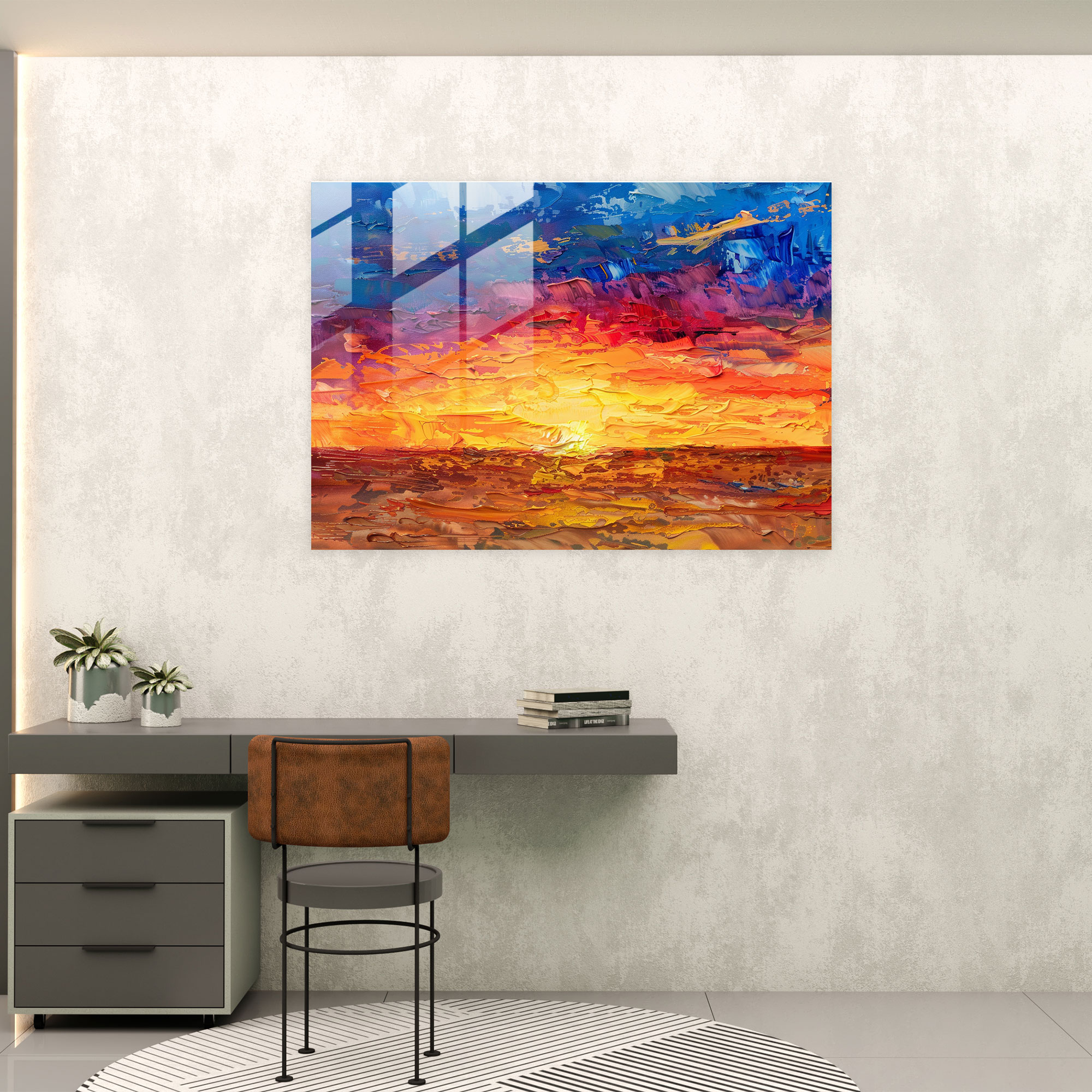 Impressionistic Sunset Warm Colors Glass Art - Claude Monet, Glass Print, Home Decoration, Wall Decoration