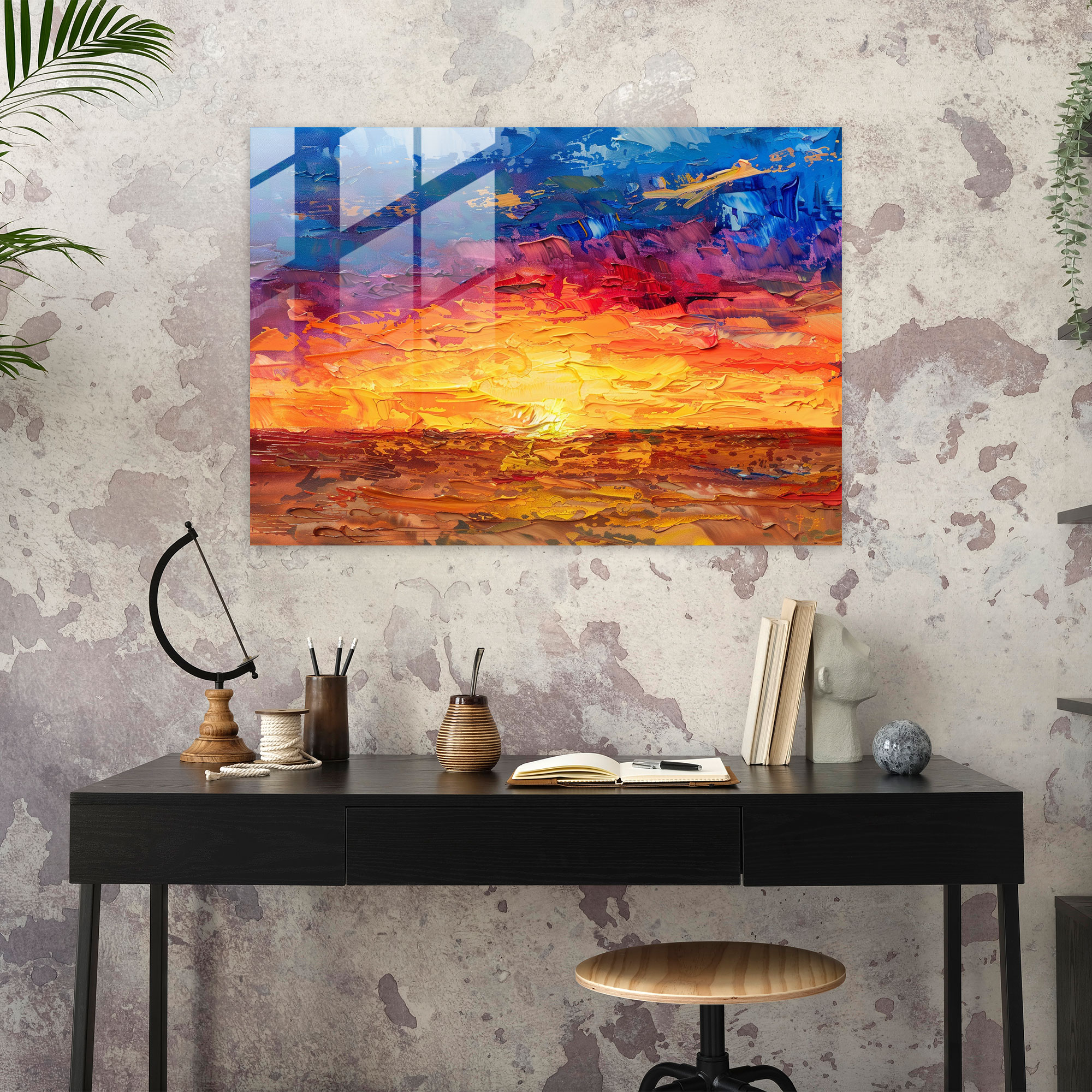 Impressionistic Sunset Warm Colors Glass Art - Claude Monet, Glass Print, Home Decoration, Wall Decoration