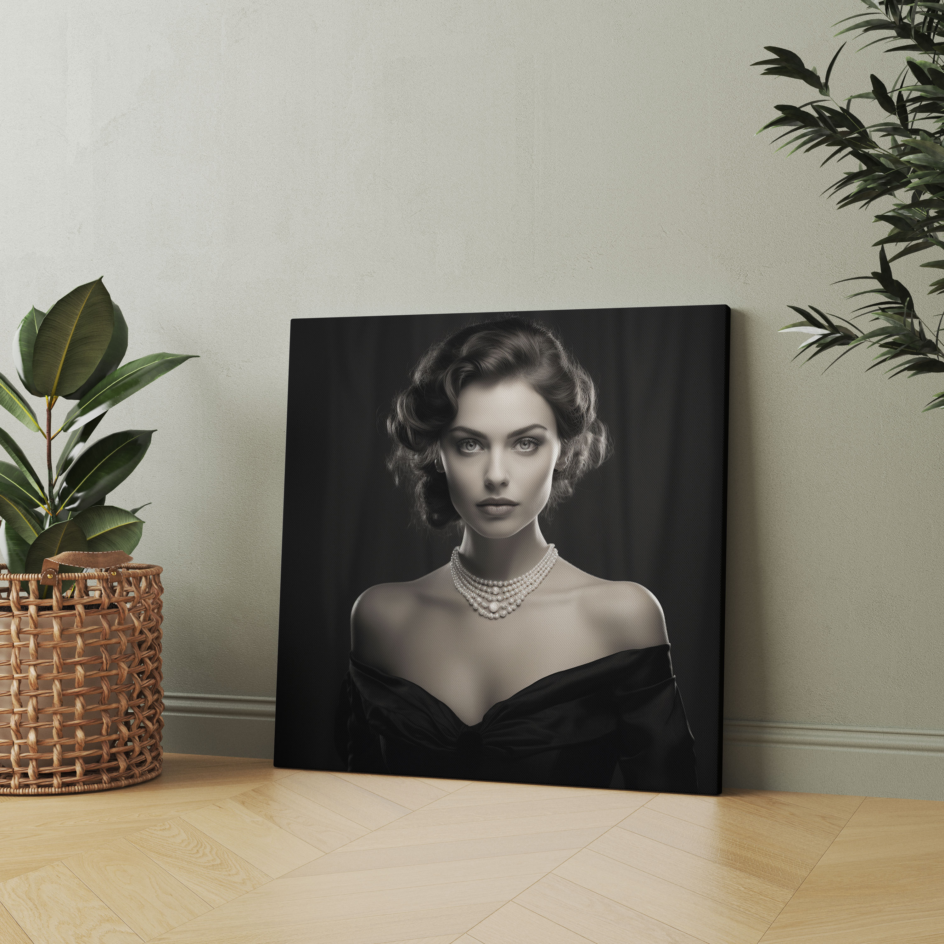 Classic Black And White Portrait Canvas Print - Classic, Elegant Woman, Wall Decoration, Black And White Portrait