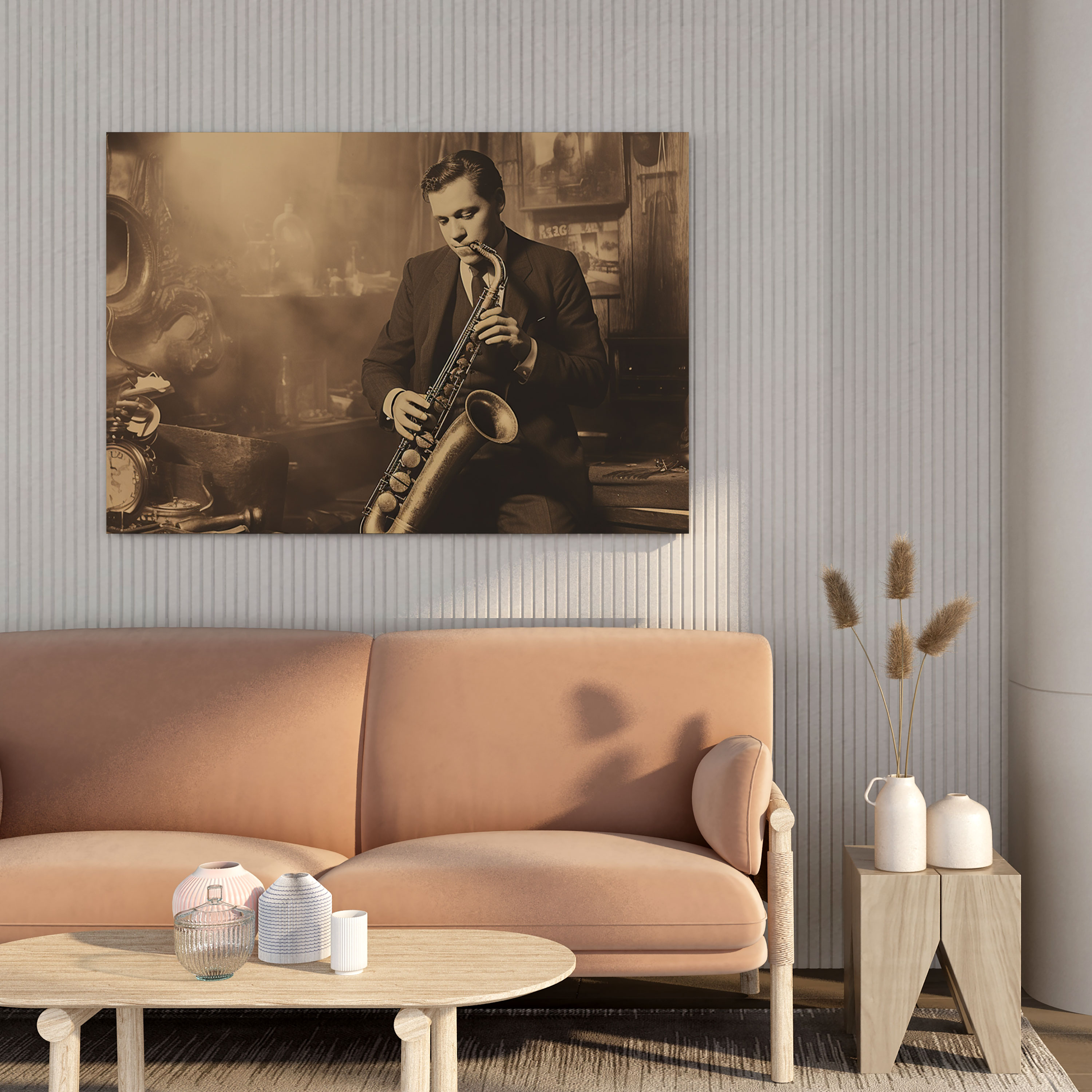 Vintage Saxophone Jazz Club Wall Art - Classic, Canvas Print, Canvas, Sepia Photograph
