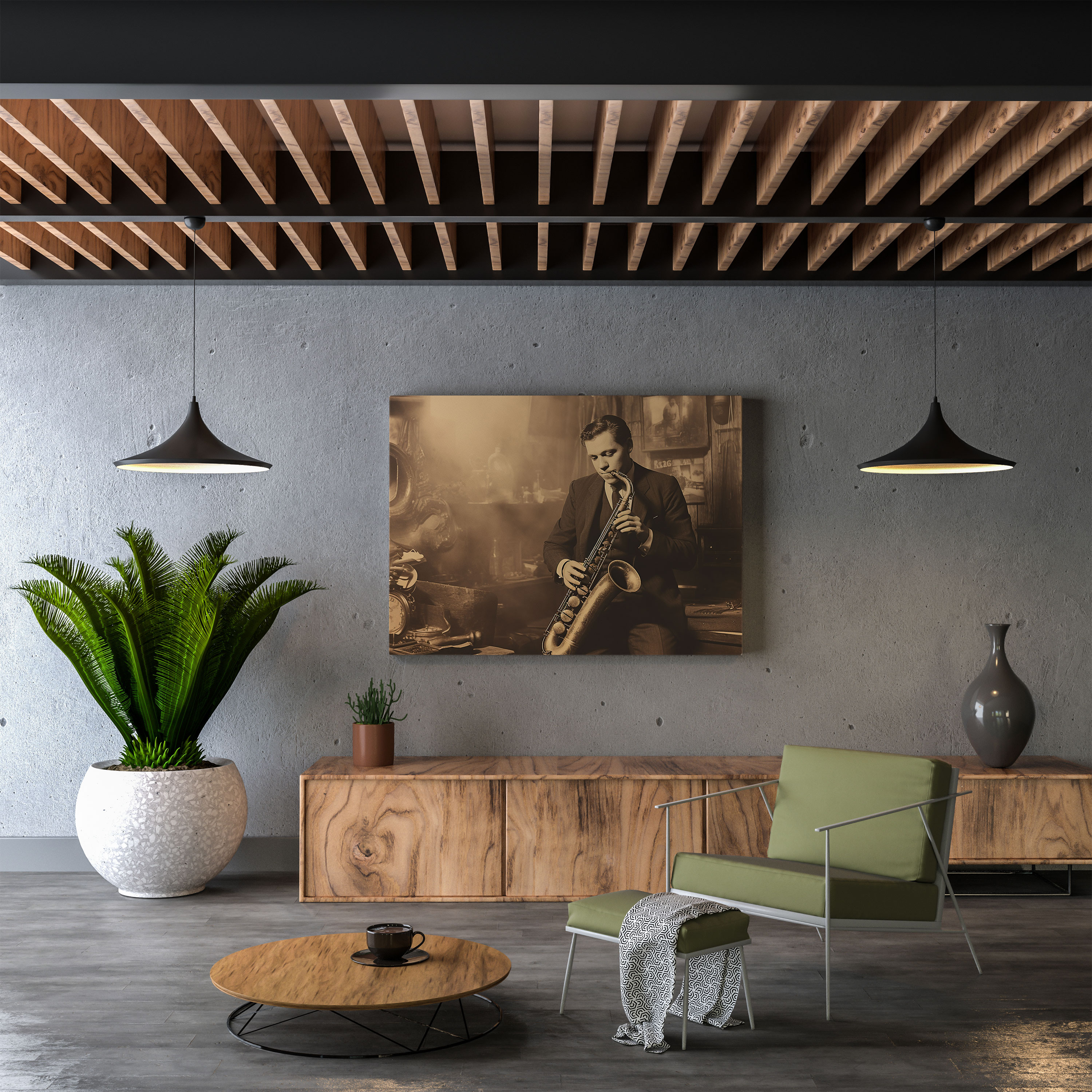 Vintage Saxophone Jazz Club Wall Art - Classic, Canvas Print, Canvas, Sepia Photograph