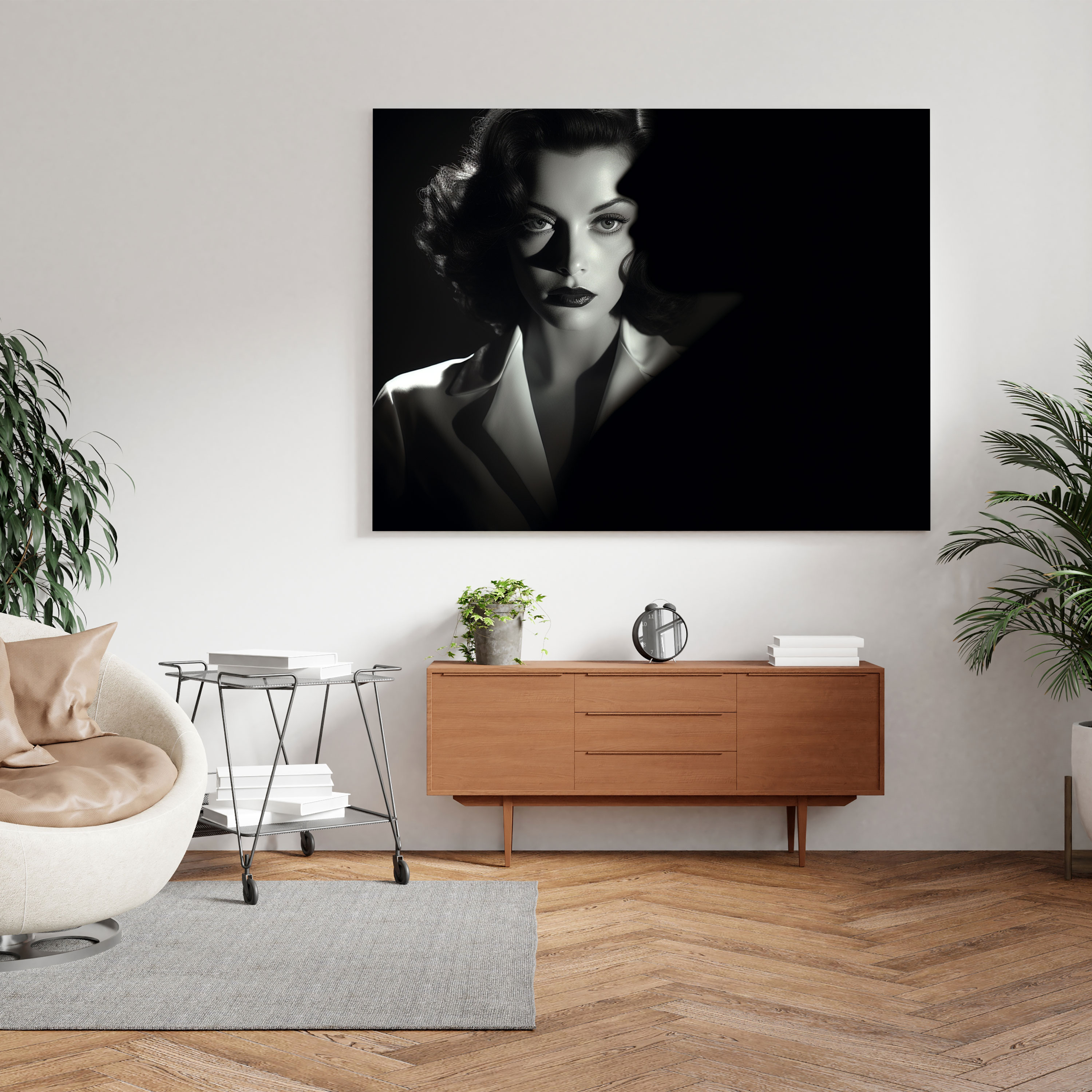 Klasik Film Noir Femme Fatale Duvar Sanatı - Gizemli Femme Fatale Kanvas Tablo