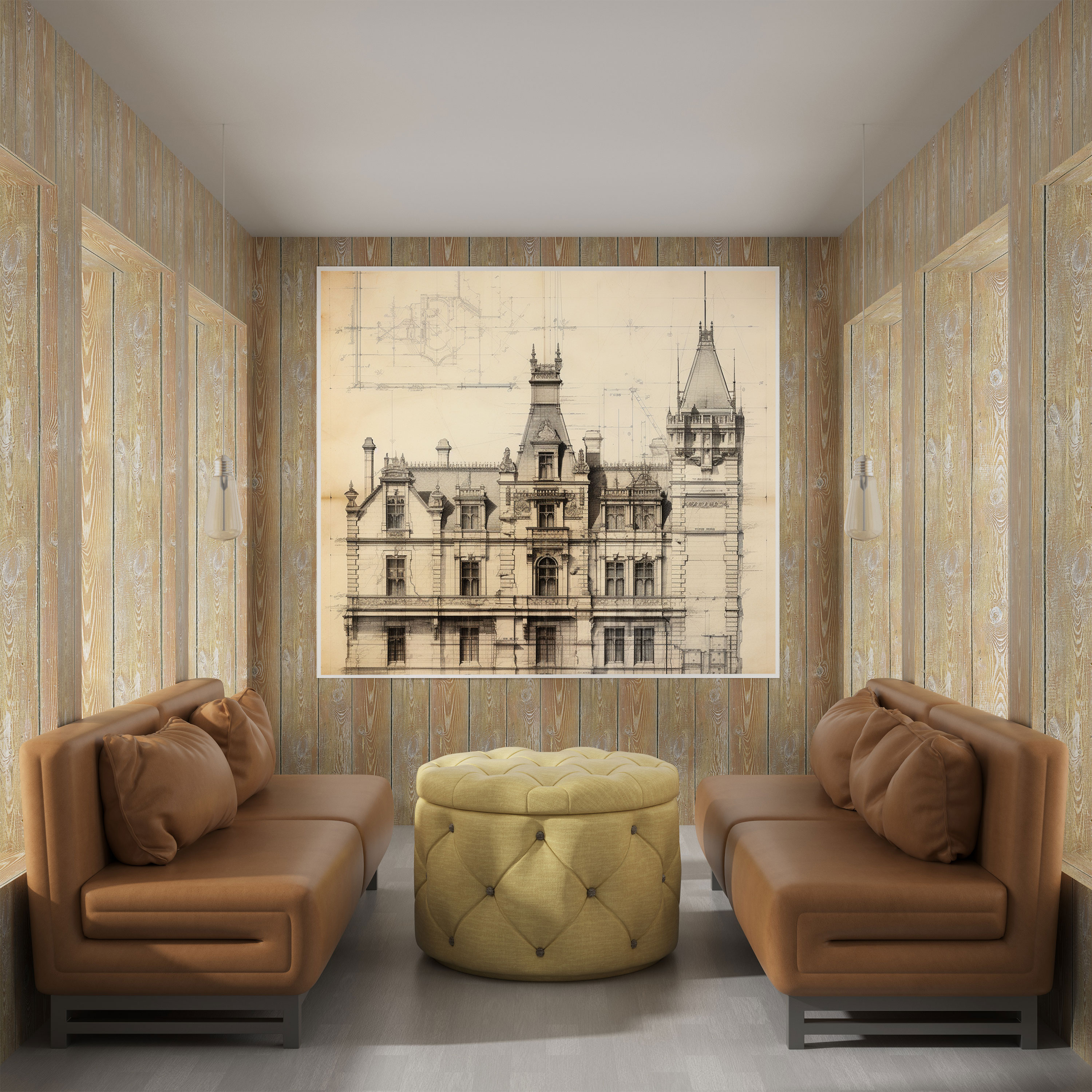 Classic Architectural Blueprint Wall Art - Classic, Canvas Wall Art, Classic Architectural Sketch, Home Decoration