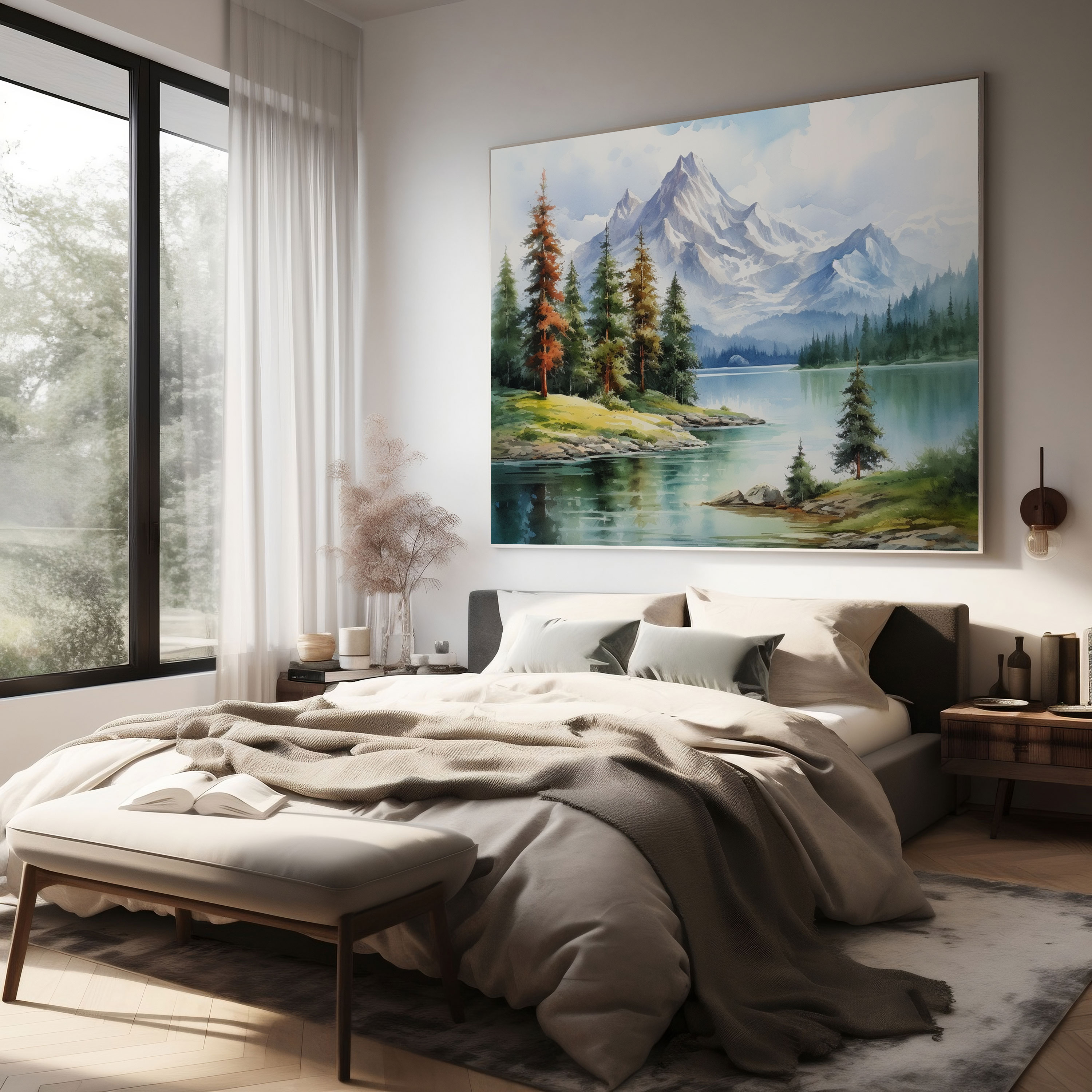 Classic Watercolor Painting Wall Decoration - Classic, Classic, Majestic Mountains, Home Decoration