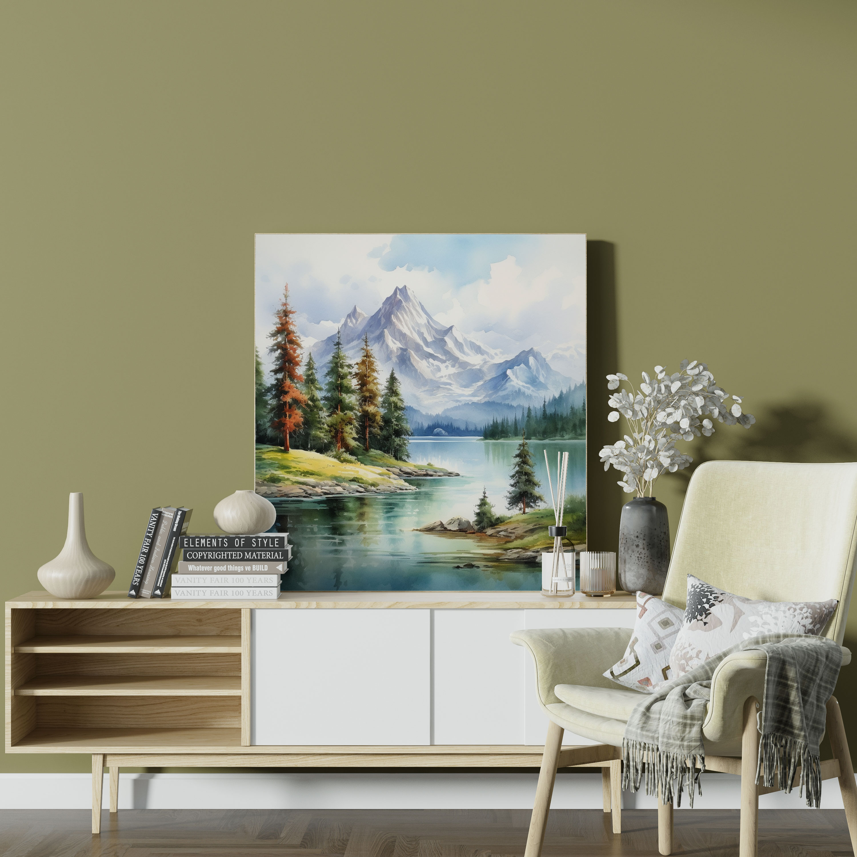 Classic Watercolor Painting Wall Decoration - Classic, Classic, Majestic Mountains, Home Decoration
