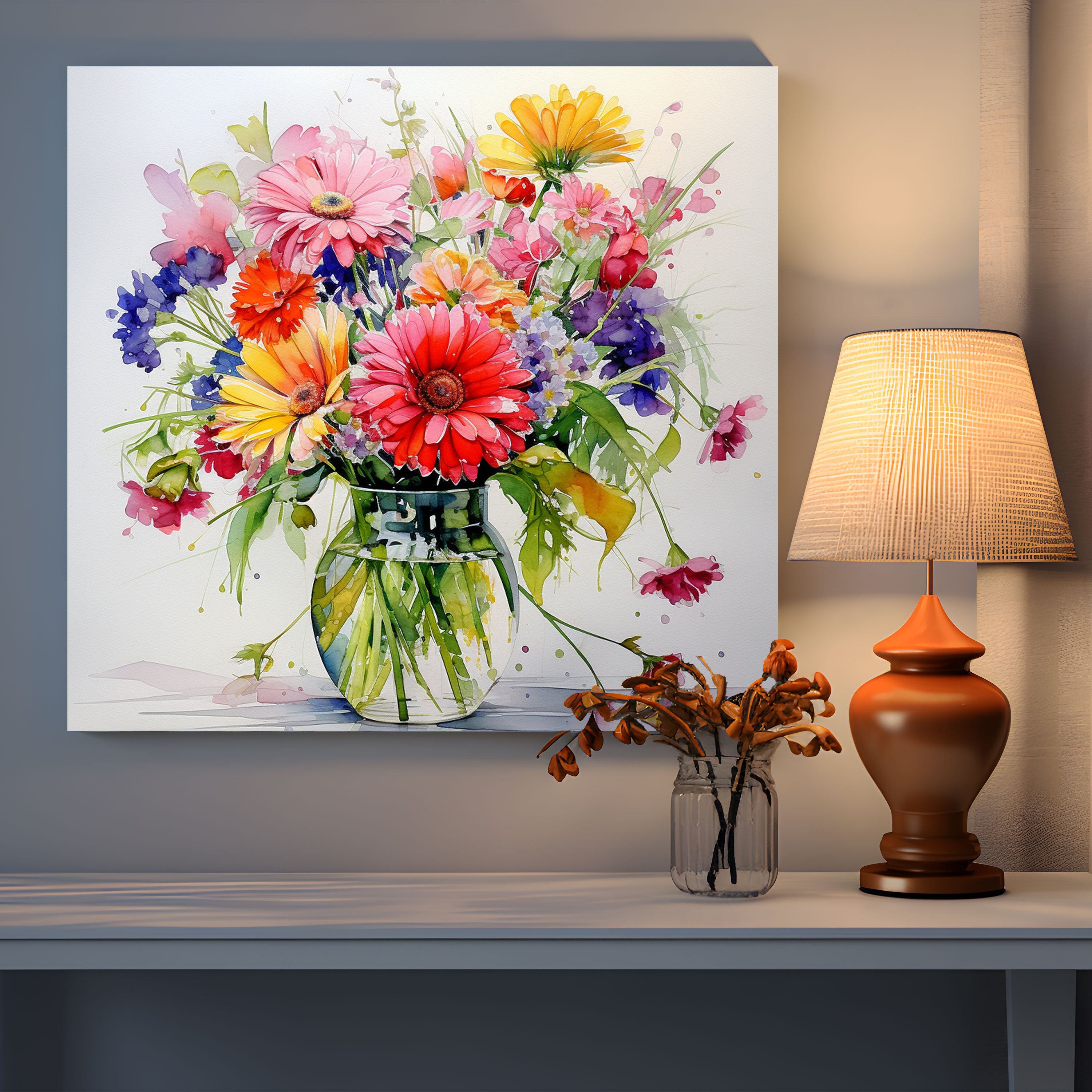 Classic Floral Watercolor Canvas Print - Classic, Glass Vase, Flowers, Classic