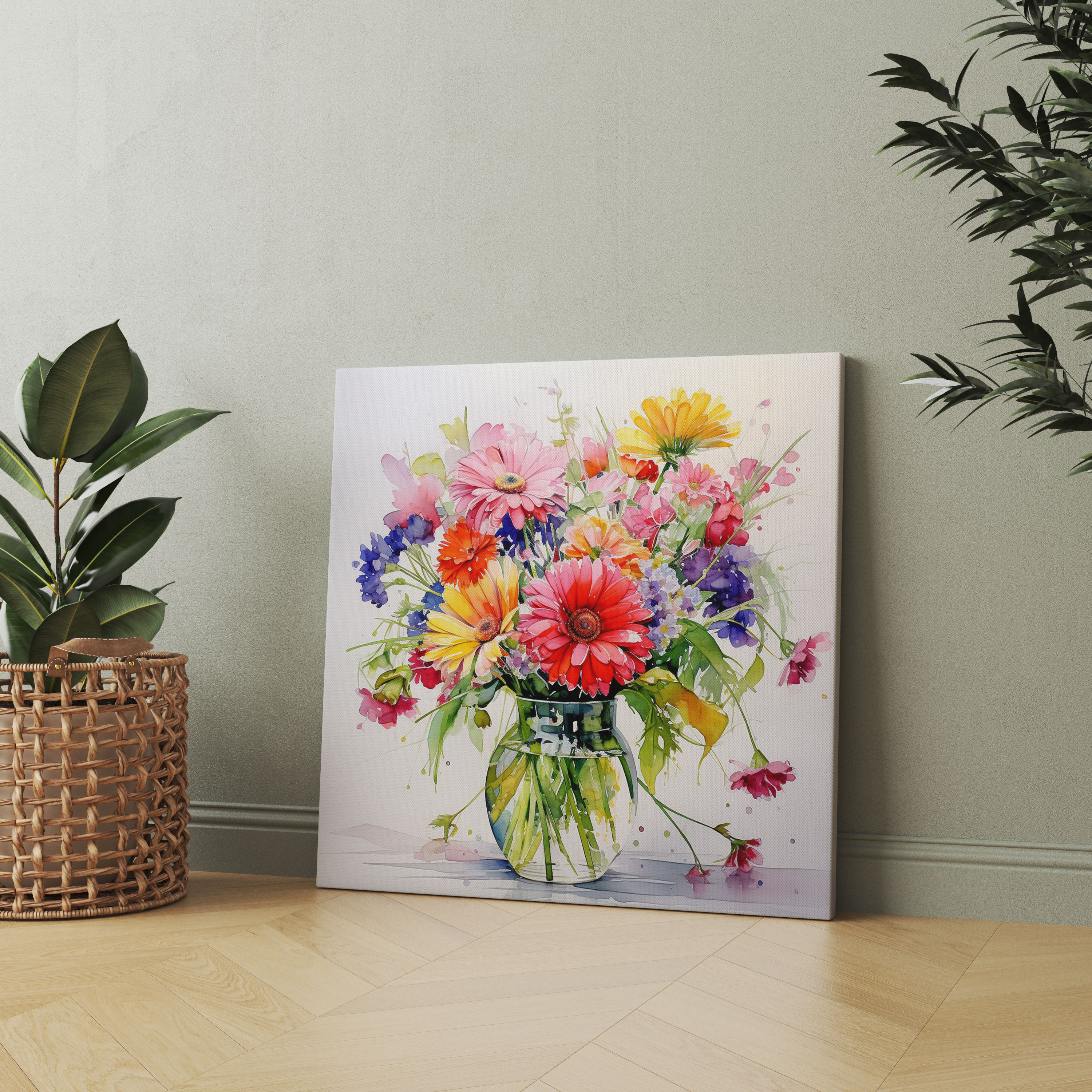 Classic Floral Watercolor Canvas Print - Classic, Glass Vase, Flowers, Classic