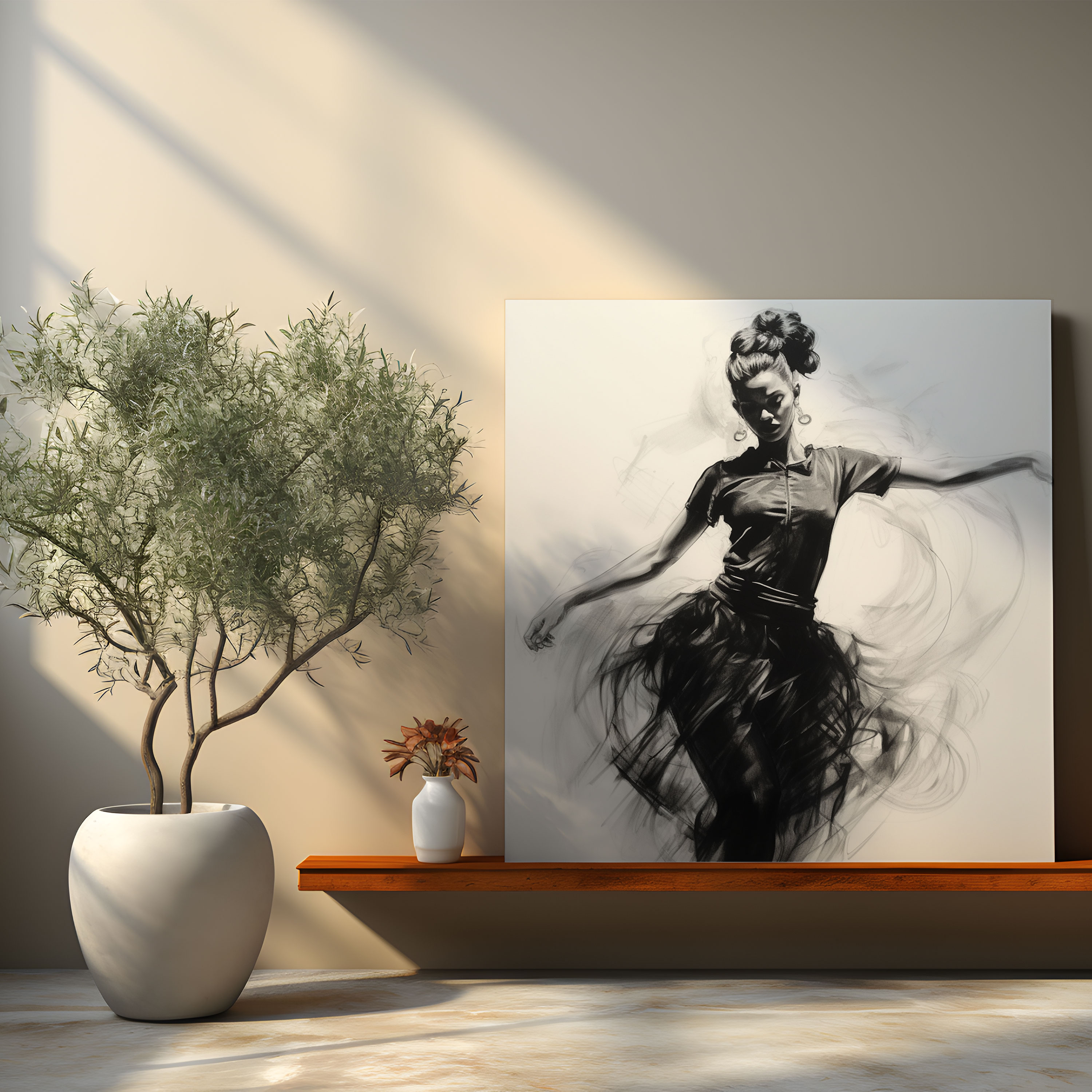 Klasik Dansçı Kömür Rengi Kanvas Tablo - Ev Dekorasyonu Duvar Dekorasyonu Dansçı