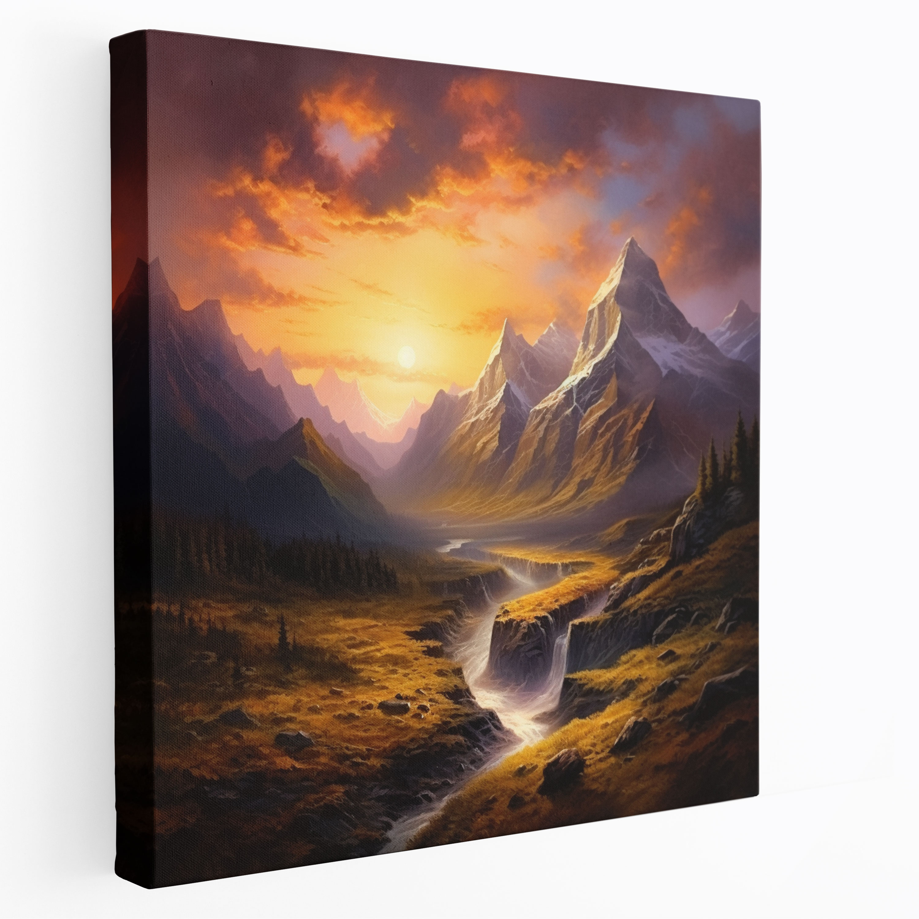 Classic Mountain Sunset Canvas Print - Classic, Landscape Painting, Majestic, Canvas
