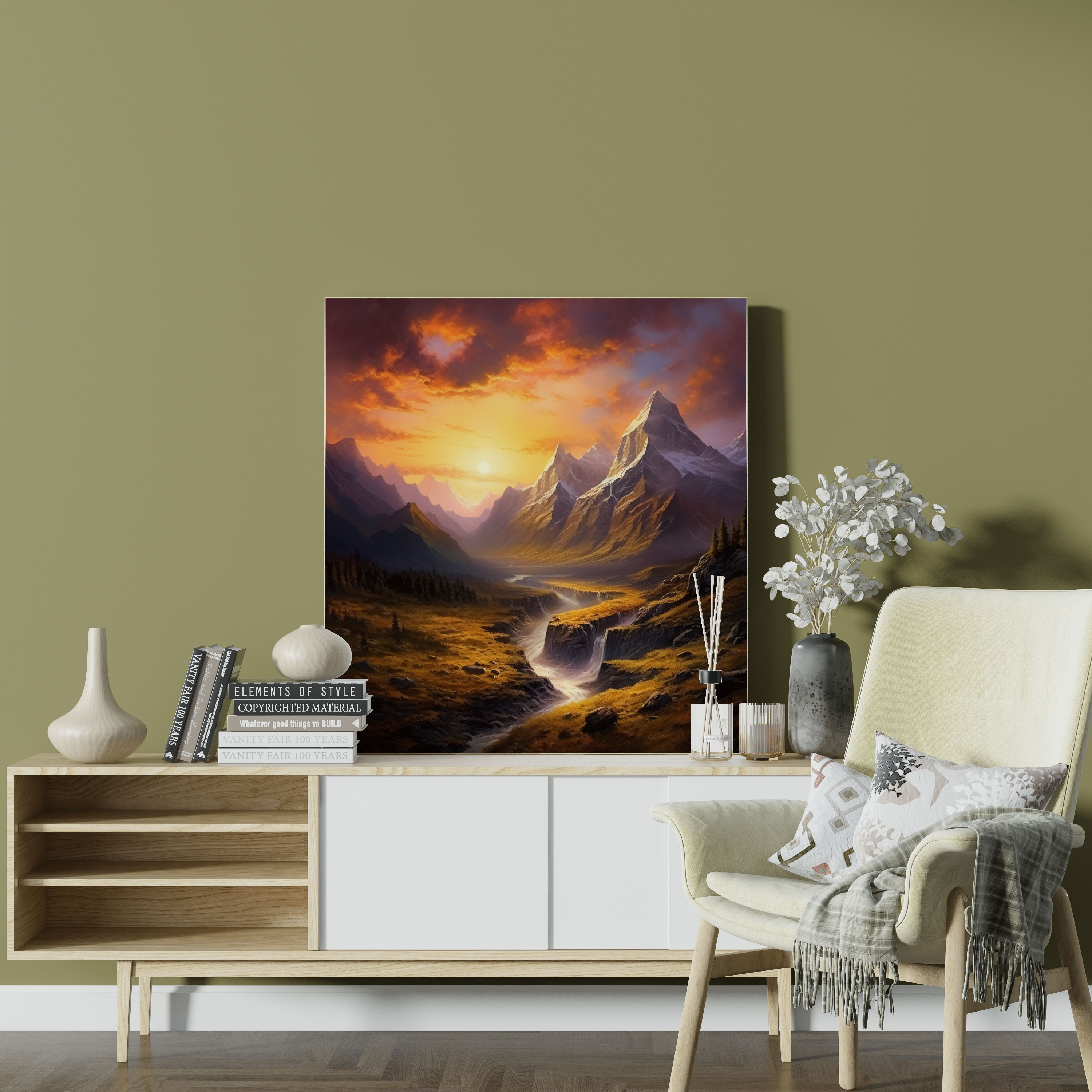 Classic Mountain Sunset Canvas Print - Classic, Landscape Painting, Majestic, Canvas