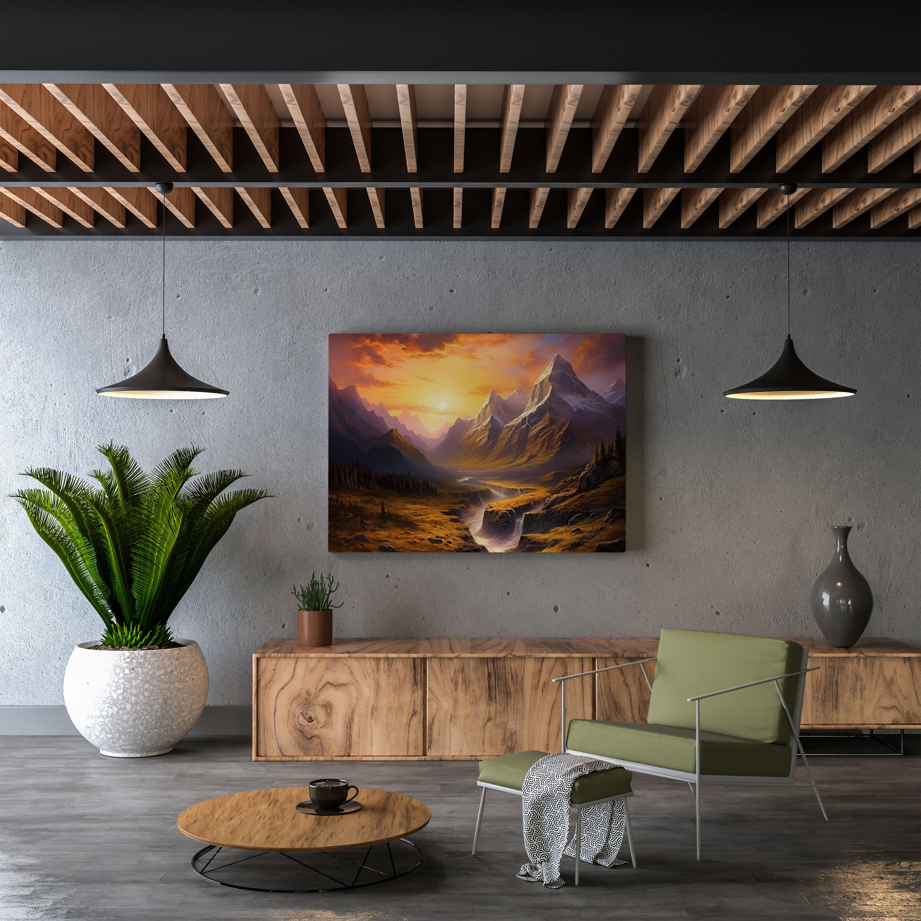 Classic Mountain Sunset Canvas Print - Classic, Landscape Painting, Majestic, Canvas