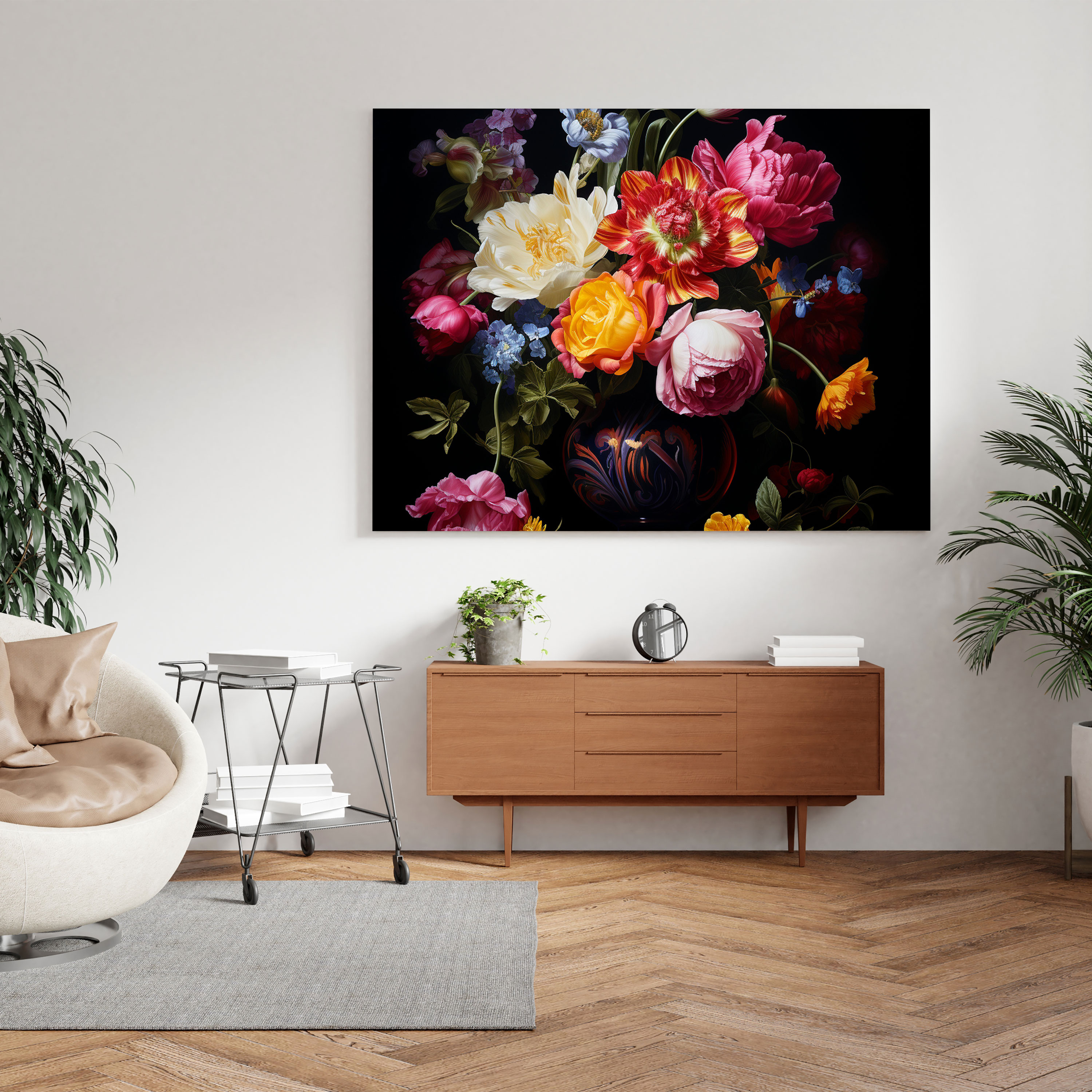 Classic Canvas Print - Still Life With Vibrant Flowers - Classic, Dark Background, Wall Decoration, Canvas Print