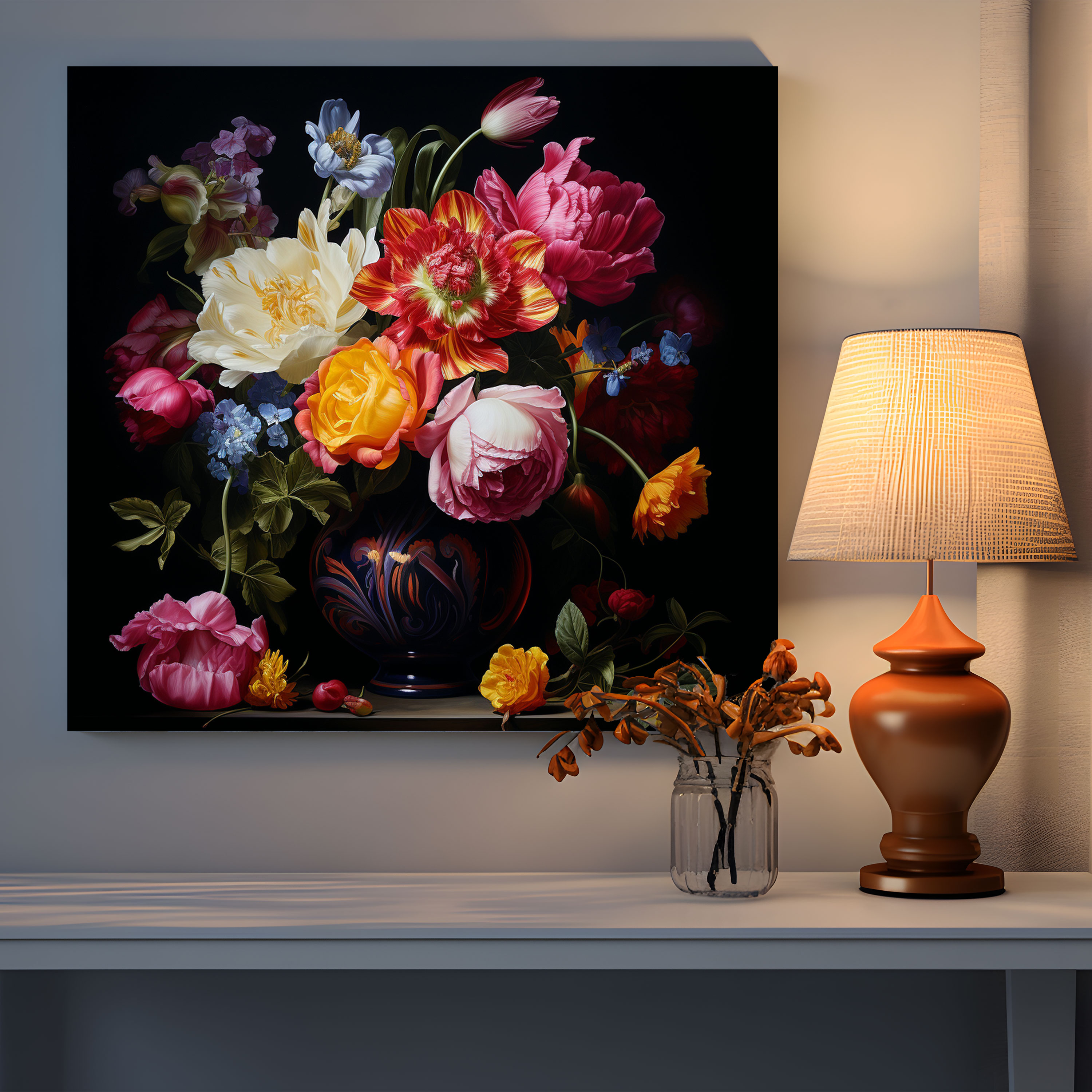 Classic Canvas Print - Still Life With Vibrant Flowers - Classic, Dark Background, Wall Decoration, Canvas Print