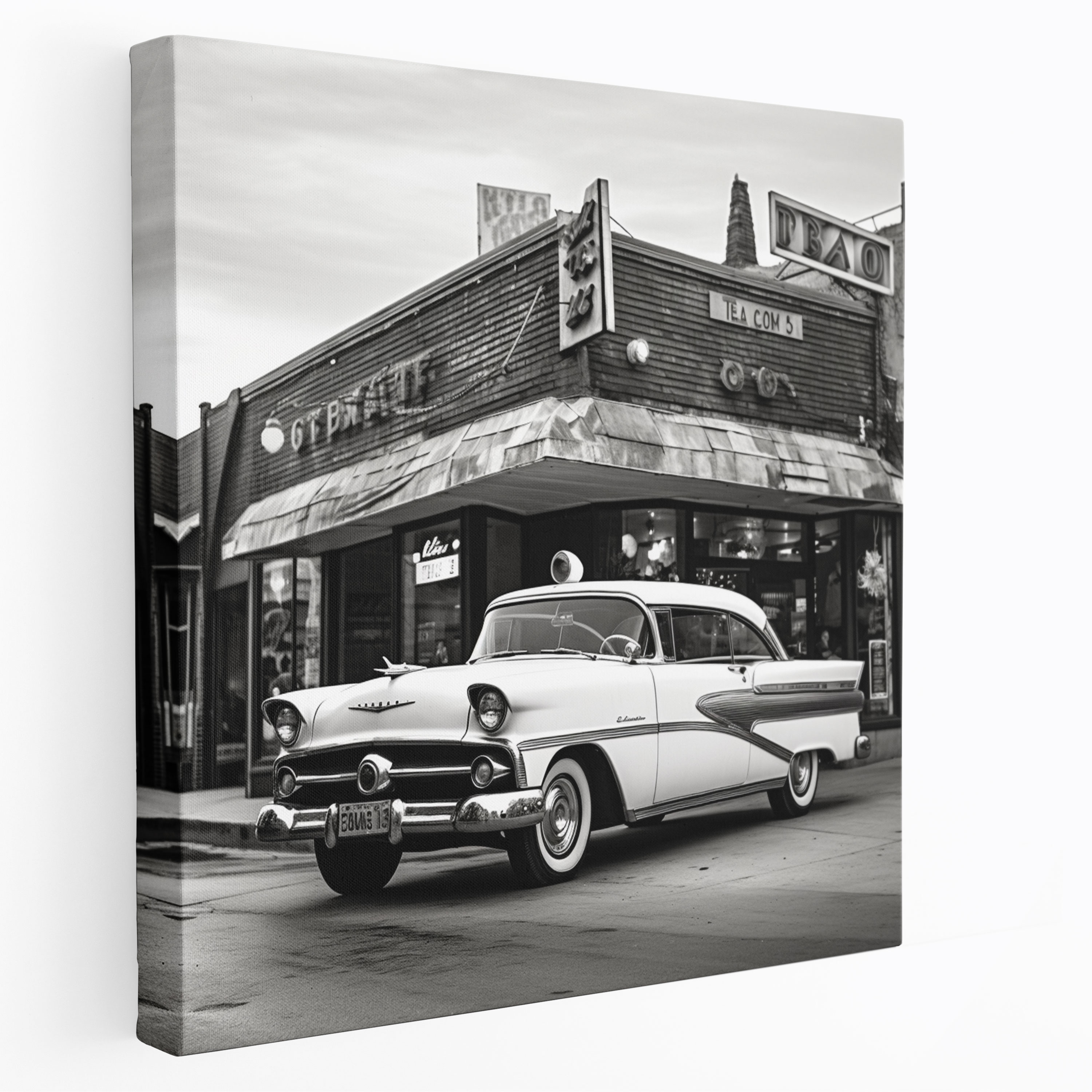 Klasik Duvar Sanatı - Retro Araba ve Diner - Klasik Kanvas Duvar Sanatı Zamansız Duvar Dekorasyonu