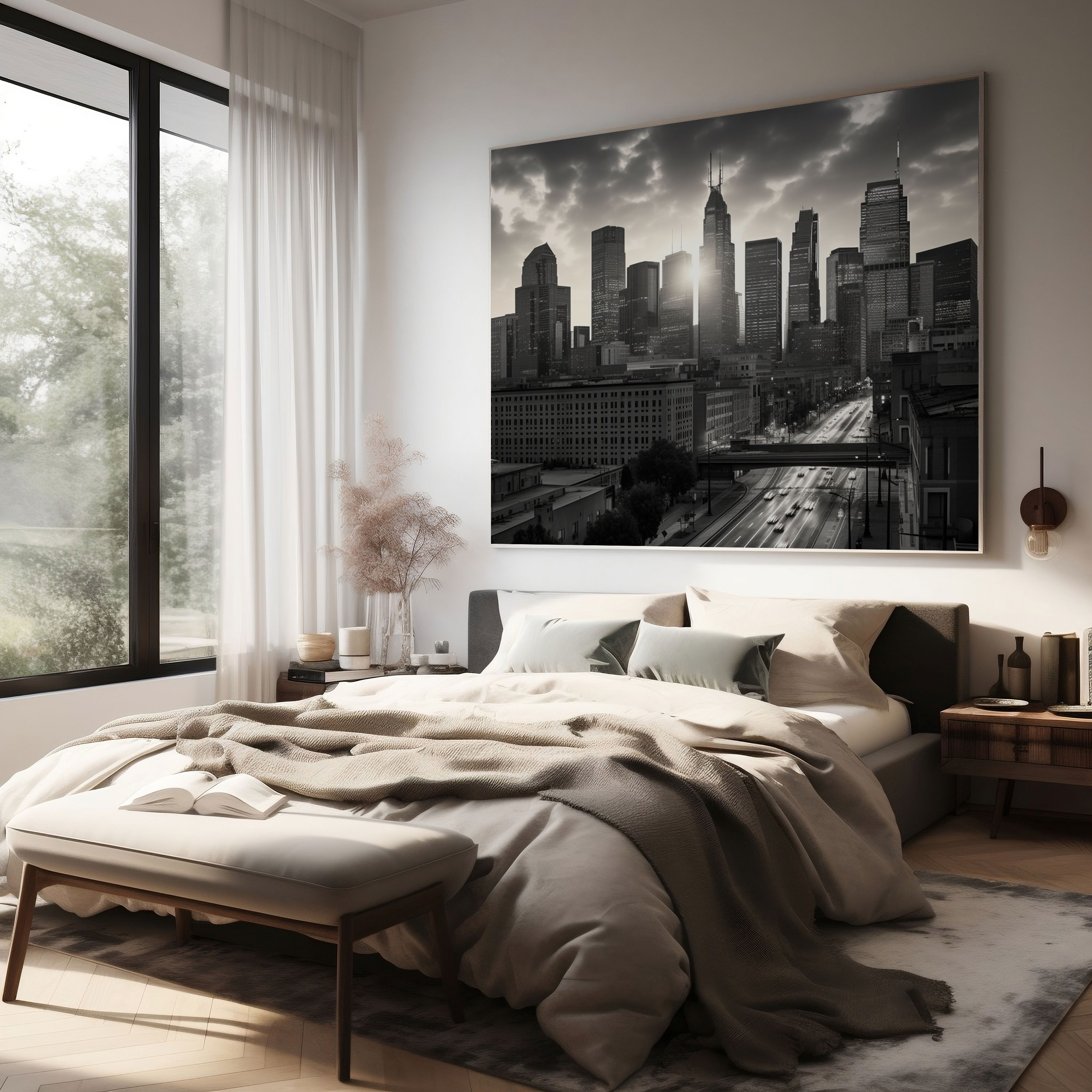 Classic Black And White Wall Art - City Skyline At Dusk - Classic, Wall Decoration, Canvas, Classic
