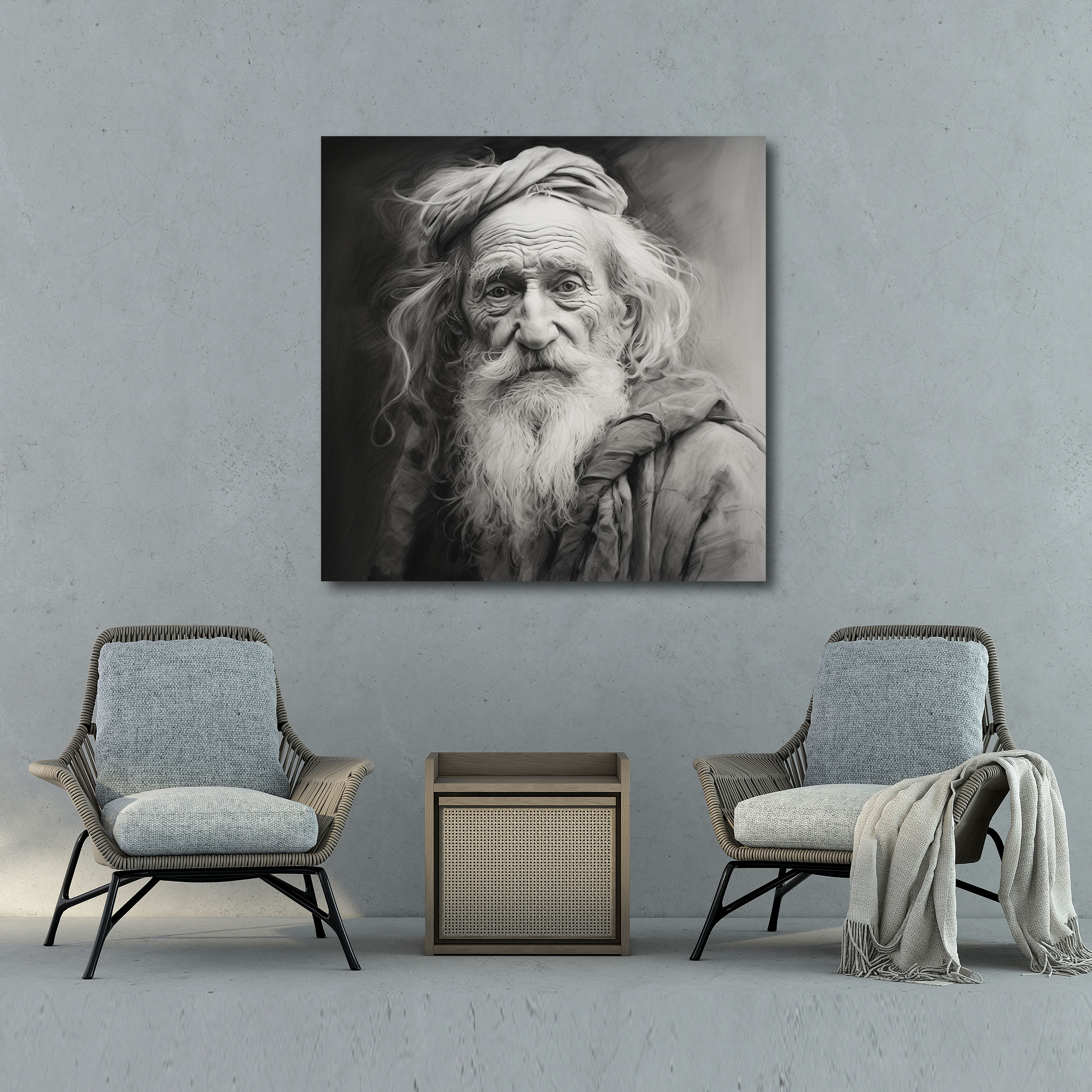 Classic Canvas Print - Old Wise Man - Classic, Canvas Wall Art, Charcoal Sketch, Classic