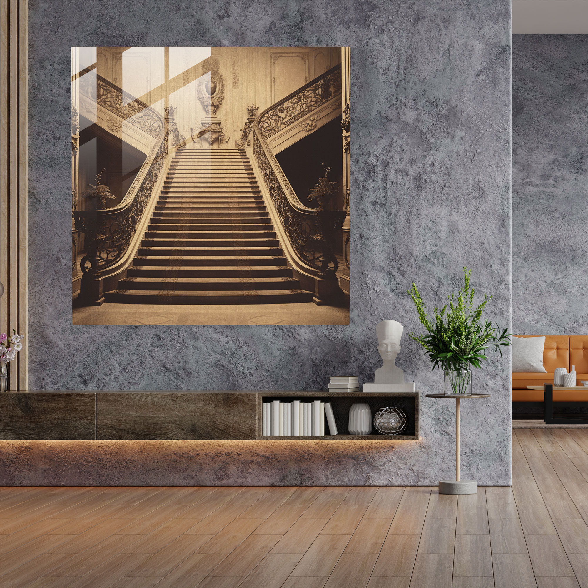 Classic Staircase Glass Print - Classic, Vintage, Glass Wall Art, Glass Art