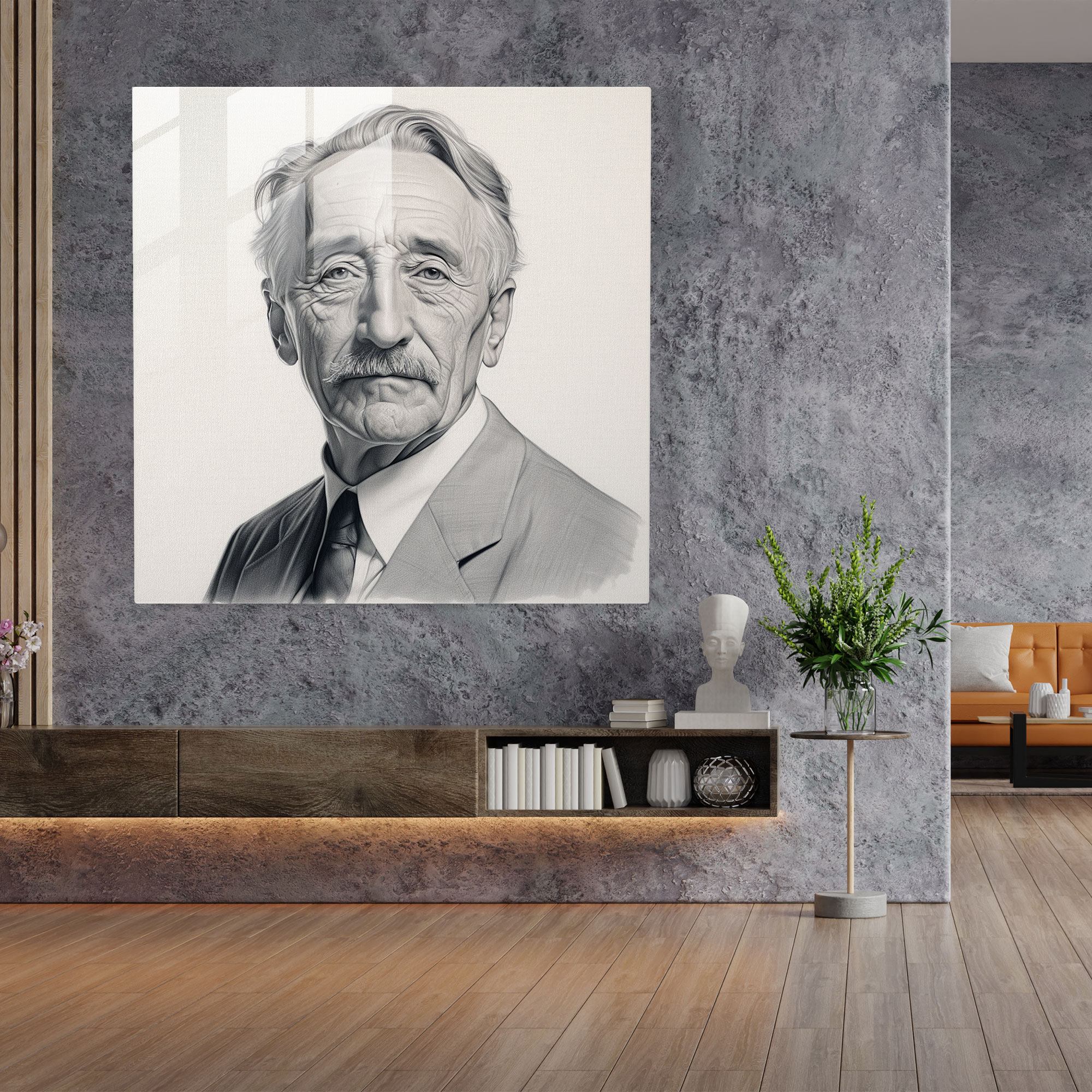Classic Pencil Sketch Glass Print - Classic, Renowned Artist, Home Decoration, Wall Decoration