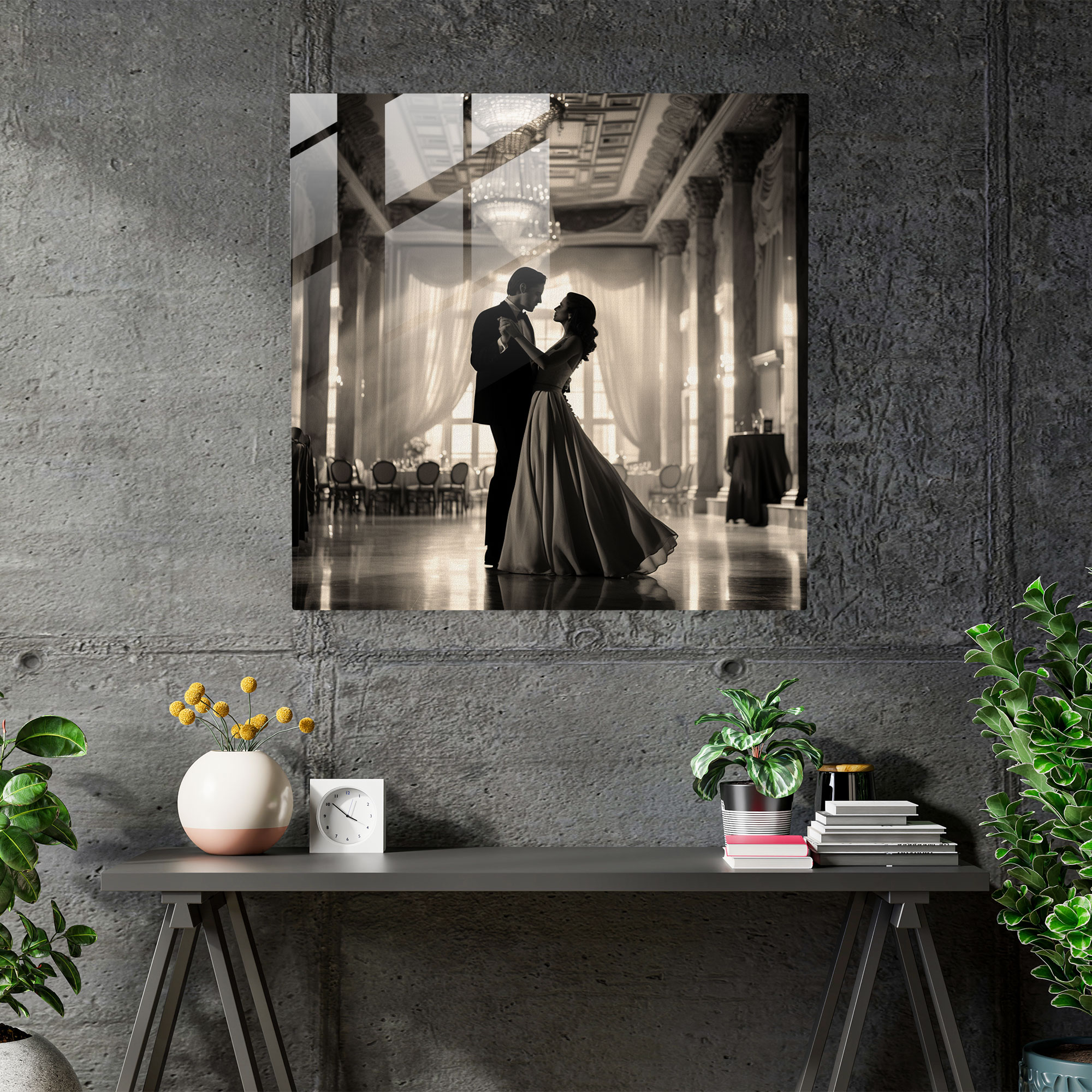 Klasik Baloya Sahip Cam Tablo - Klasik Ev Dekorasyonu Modern Sanat Cam Tablo