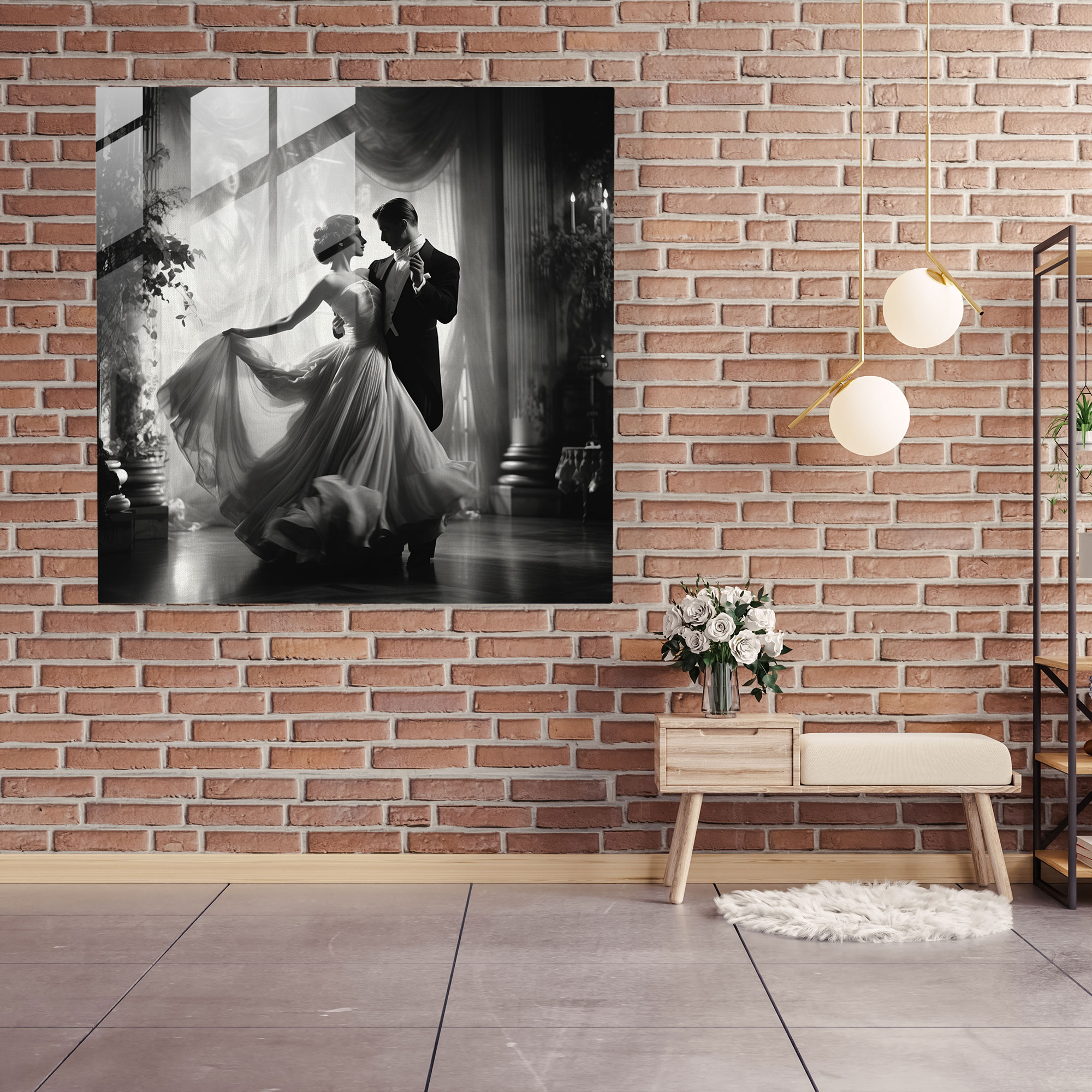 Classic Ballroom Glass Print - Classic, Home Decoration, Classic, Black And White