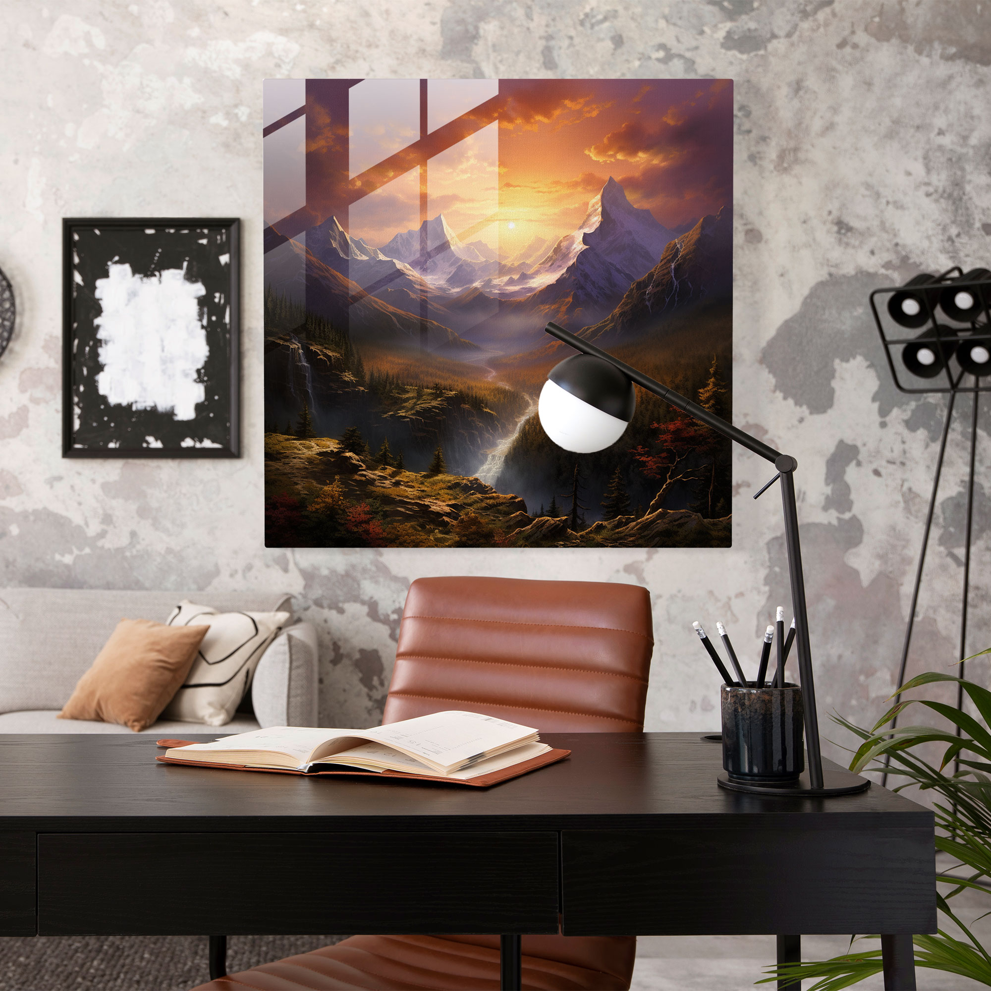 Classic Mountain Sunset Glass Print - Classic, Wall Decoration, Glass Art, Mountain Range