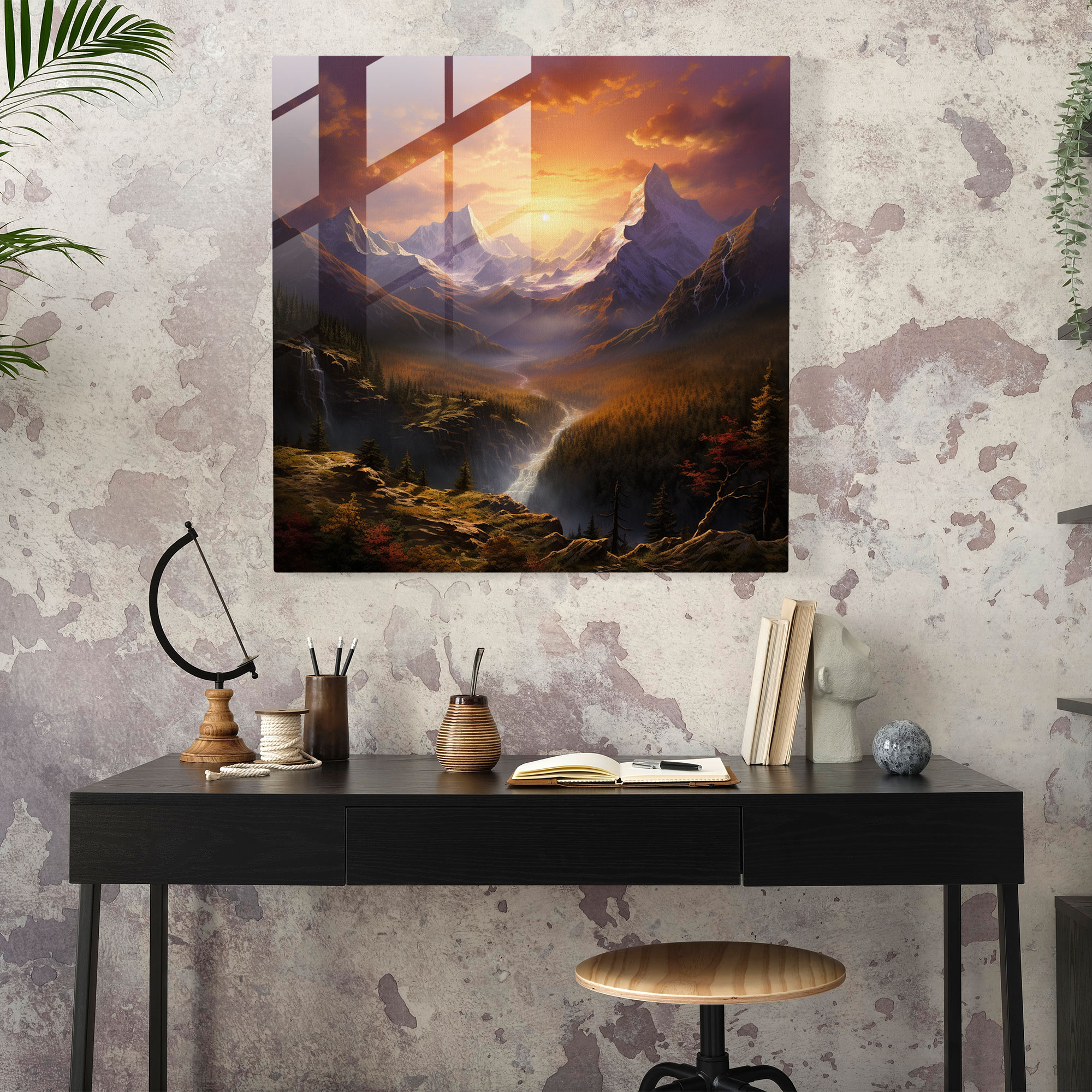 Classic Mountain Sunset Glass Print - Classic, Wall Decoration, Glass Art, Mountain Range