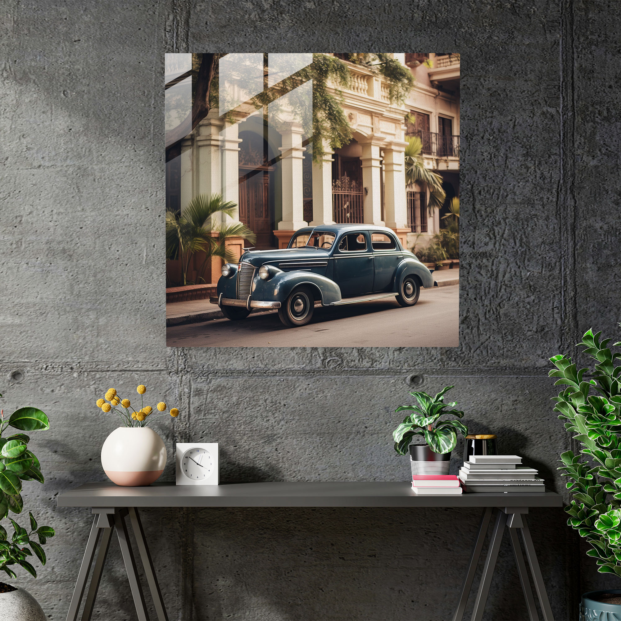 Classic Vintage Car Glass Print - Classic, Nostalgia, Home Decoration, Charm