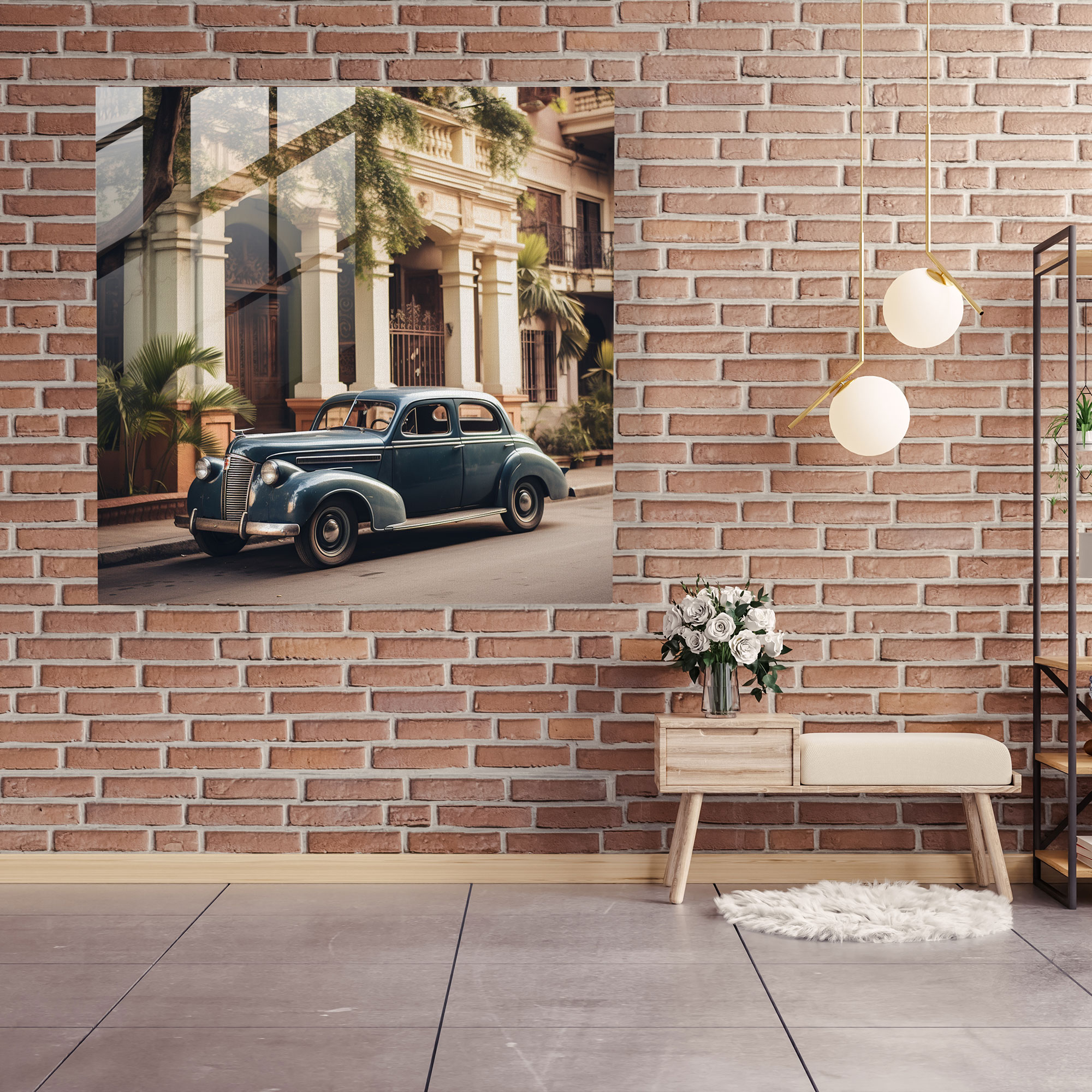 Classic Vintage Car Glass Print - Classic, Nostalgia, Home Decoration, Charm