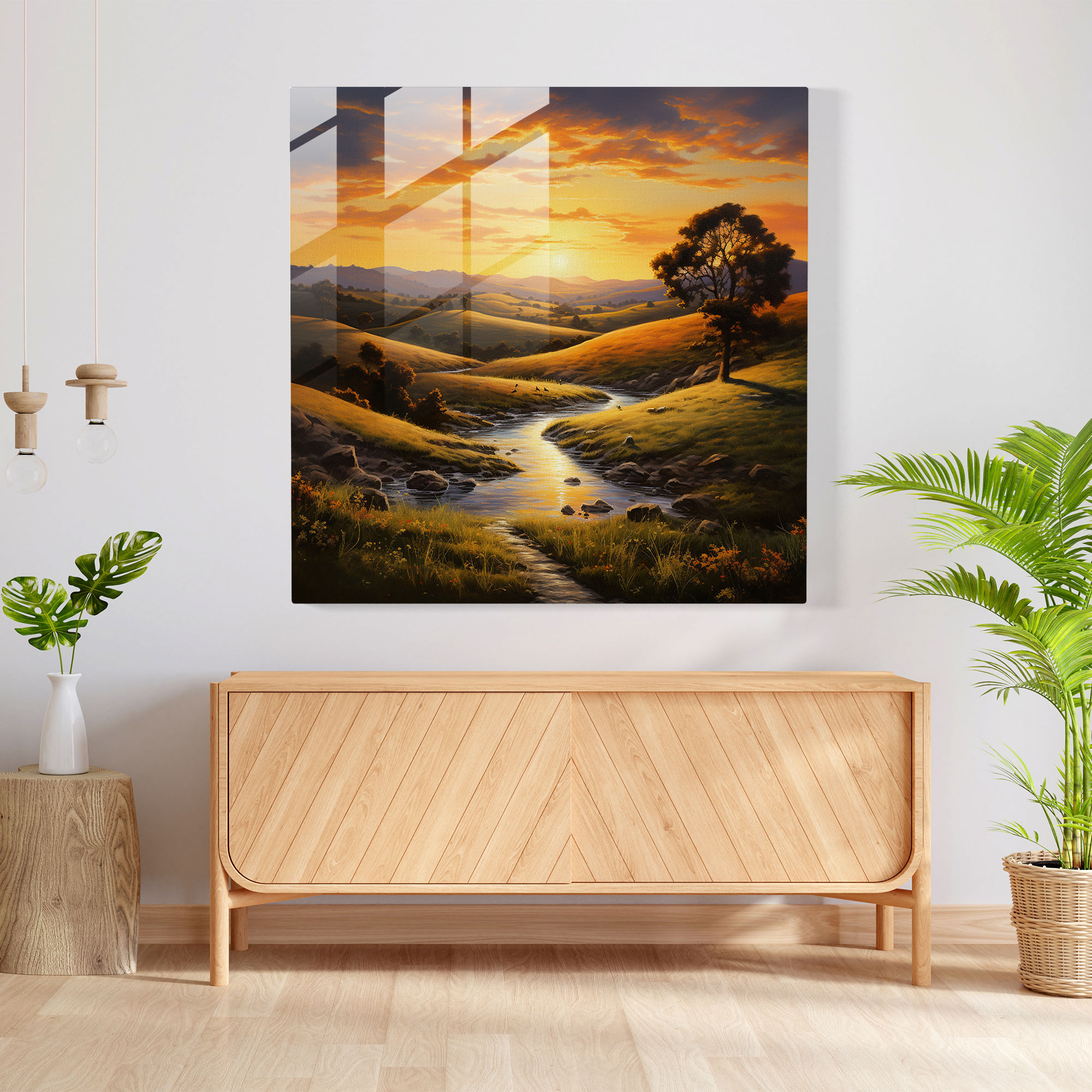 Classic Sunset Glass Print - Classic, Nature-Inspired Artwork, Wall Decoration, Glass Print