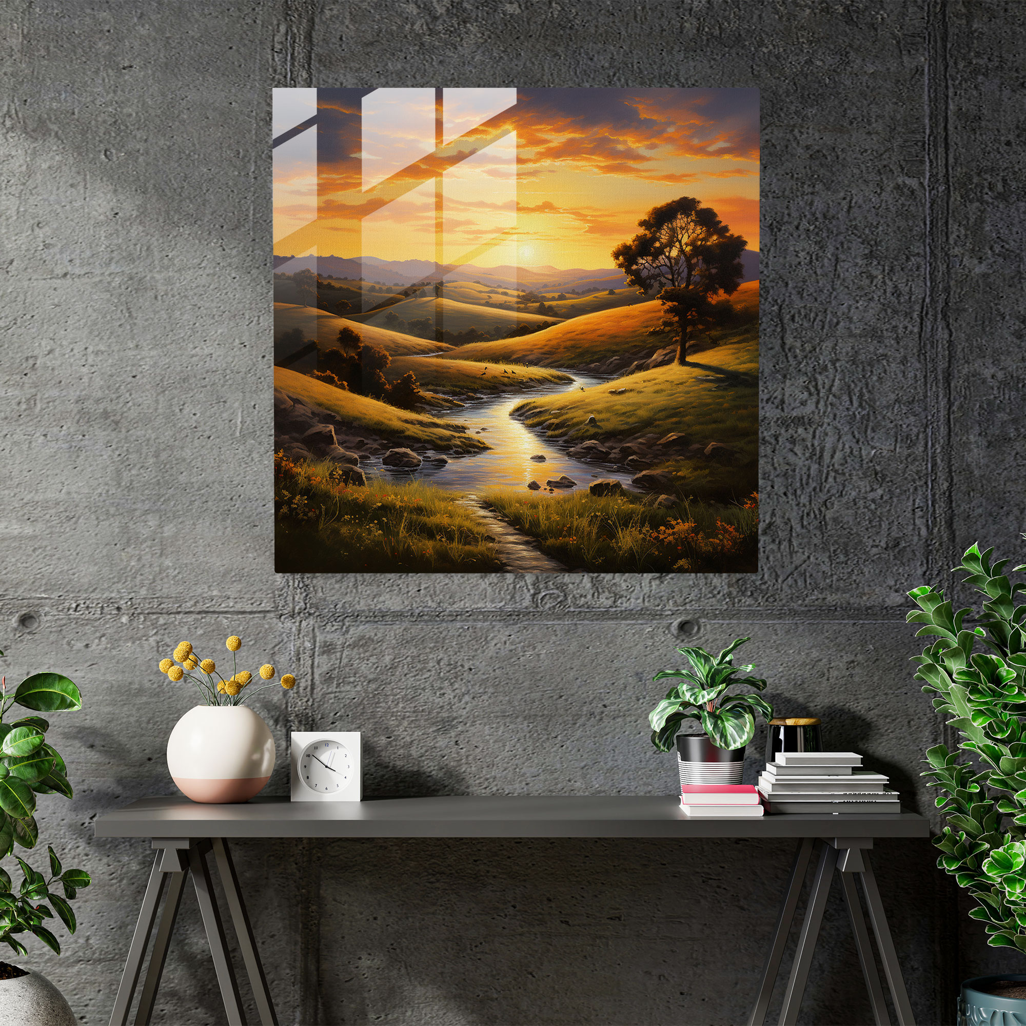 Classic Sunset Glass Print - Classic, Nature-Inspired Artwork, Wall Decoration, Glass Print