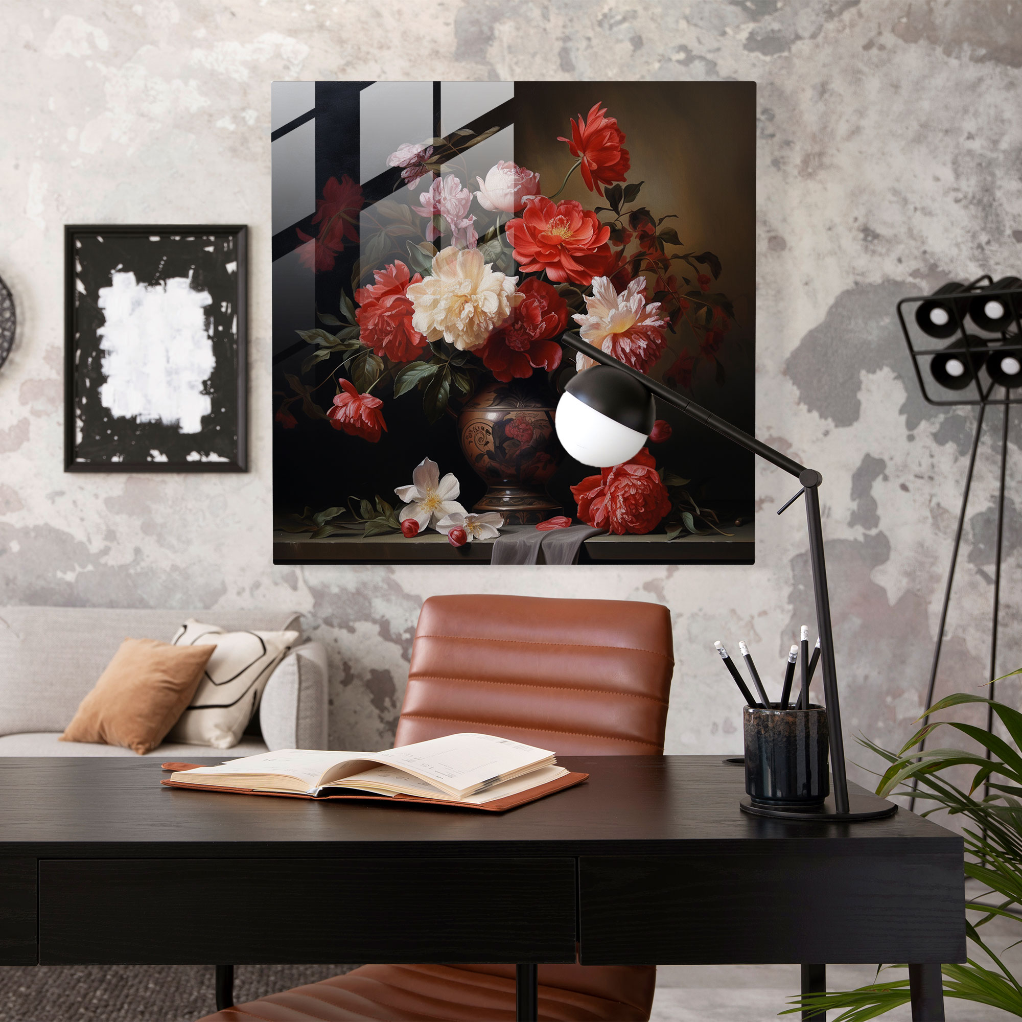 Classic Flowers Glass Print - Classic, Still Life, Modern Art, Flowers In A Vase