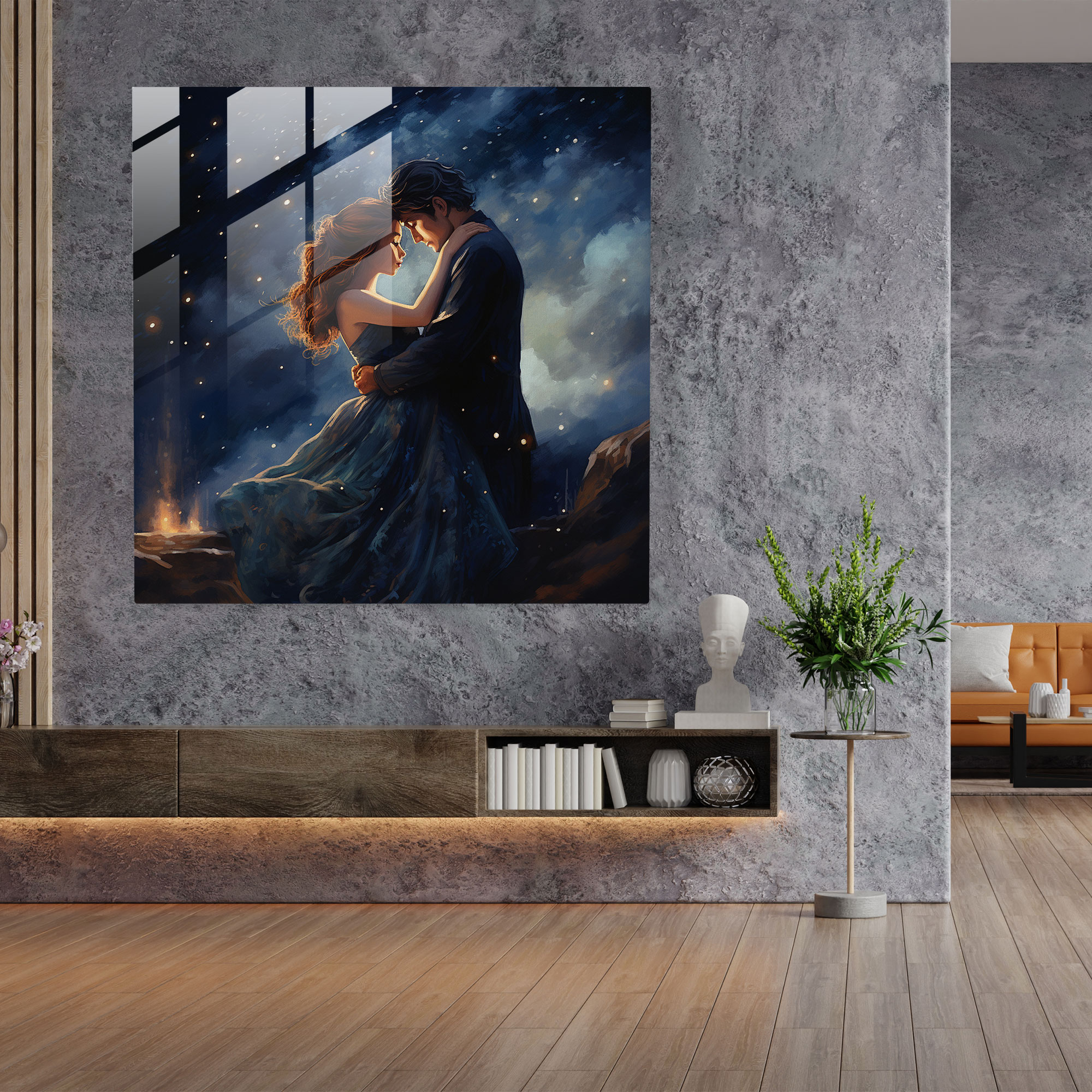 Klasik Romantik Cam Tablo - Klasik Aşıklar Cam Duvar Sanatı Ev Dekorasyonu