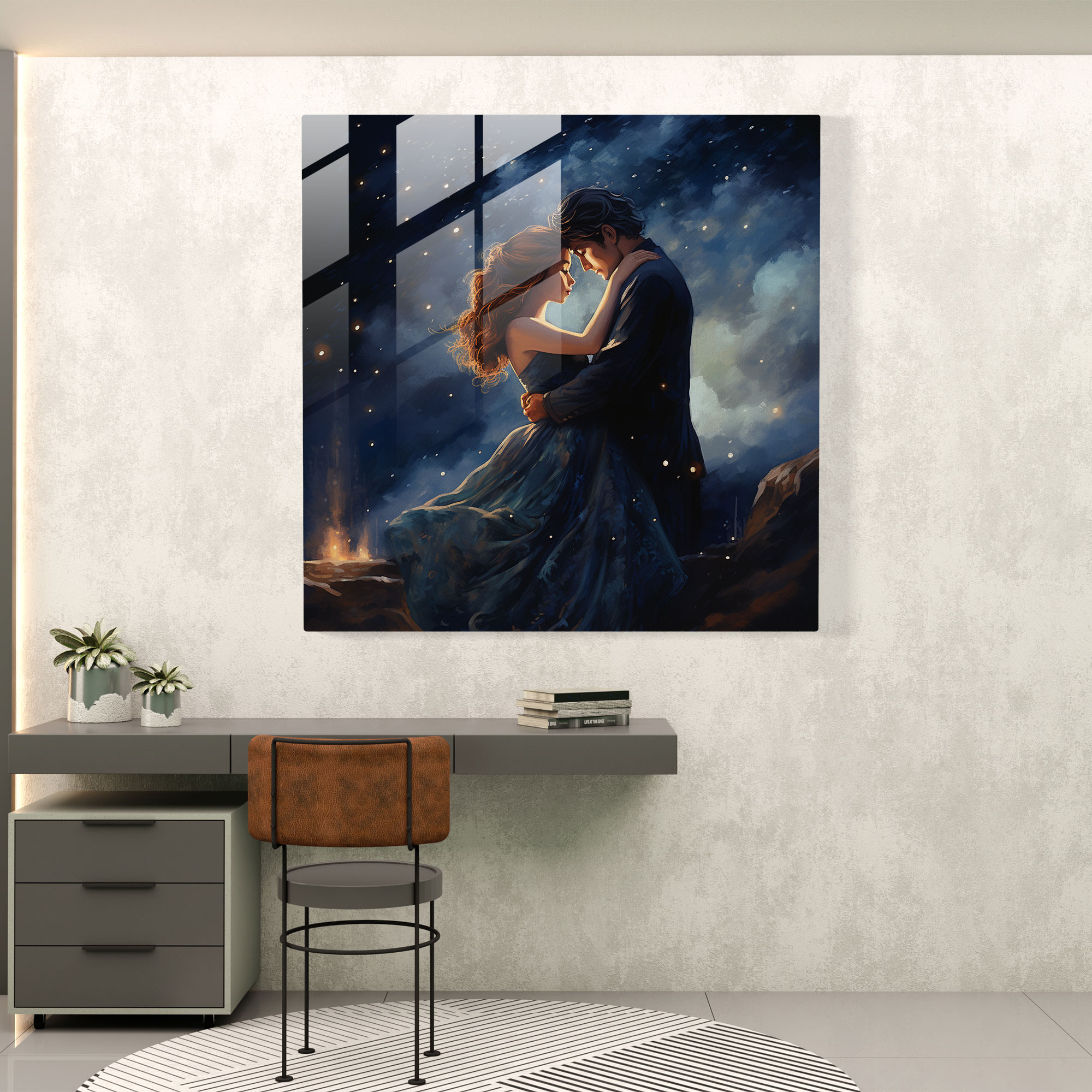 Klasik Romantik Cam Tablo - Klasik Aşıklar Cam Duvar Sanatı Ev Dekorasyonu